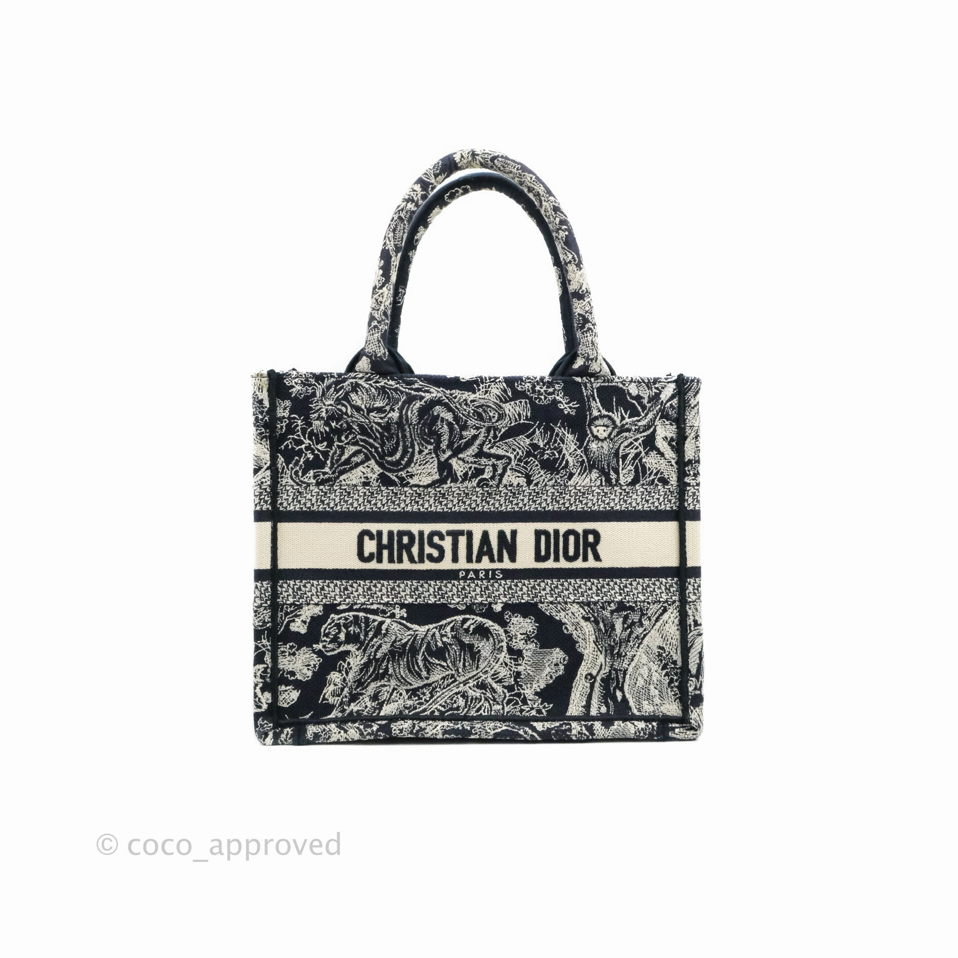 Christian Dior New Small Embroidered Toile De Jouy Navy Canvas Book Tote