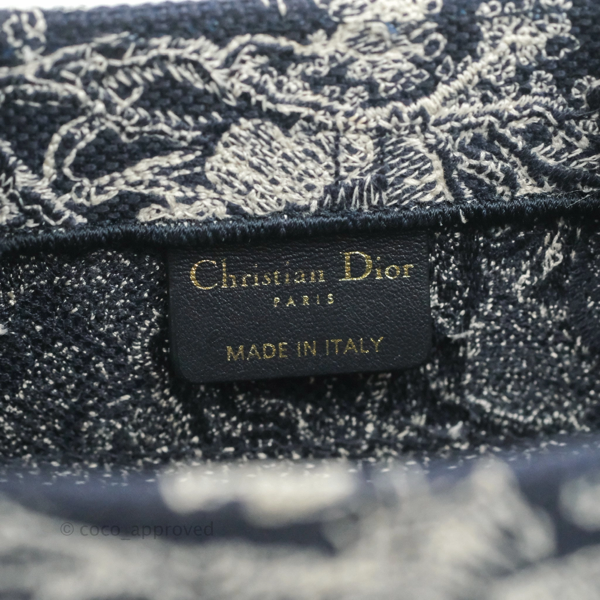 Christian Dior New Small Embroidered Toile De Jouy Navy Canvas Book Tote