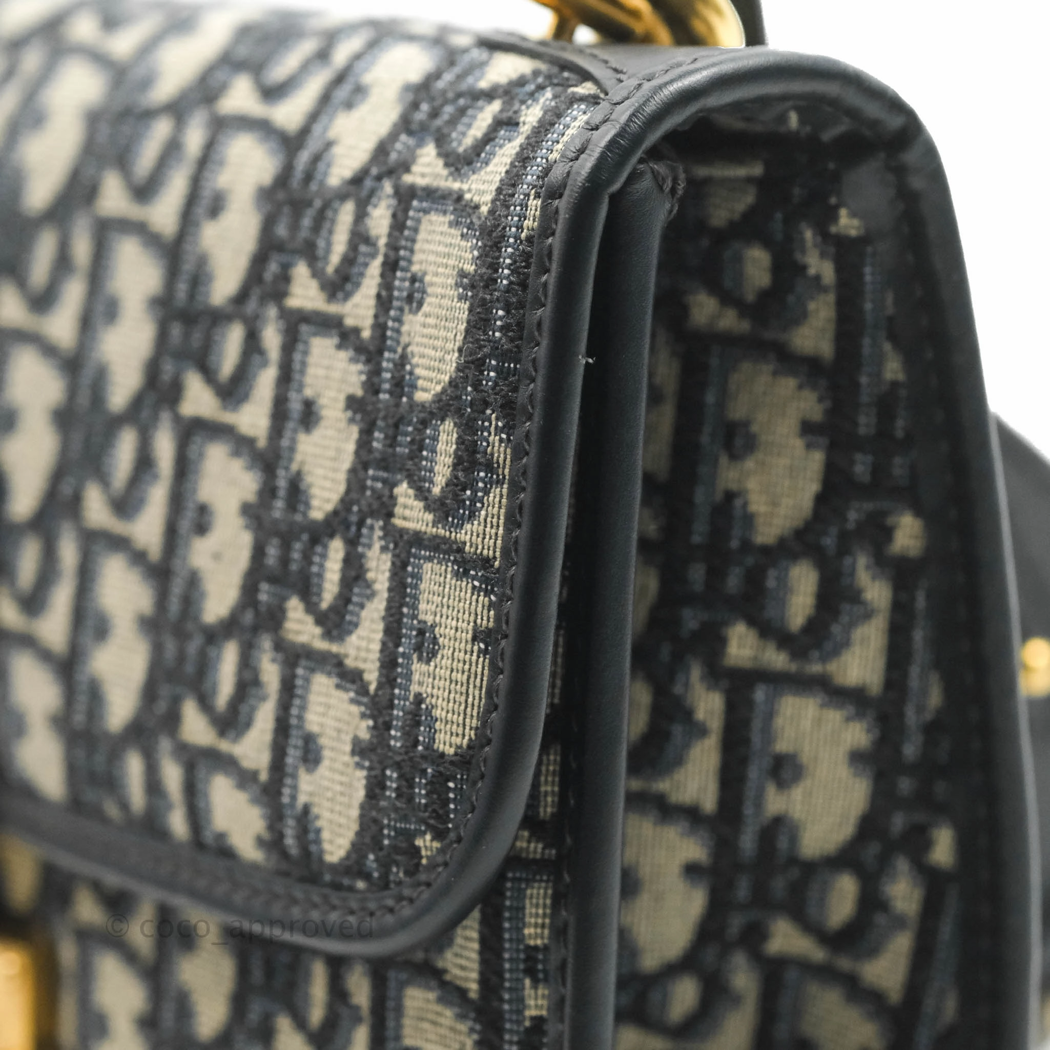 Christian Dior Oblique Small DiorAddict Flap Bag Navy Blue Aged Gold Hardware