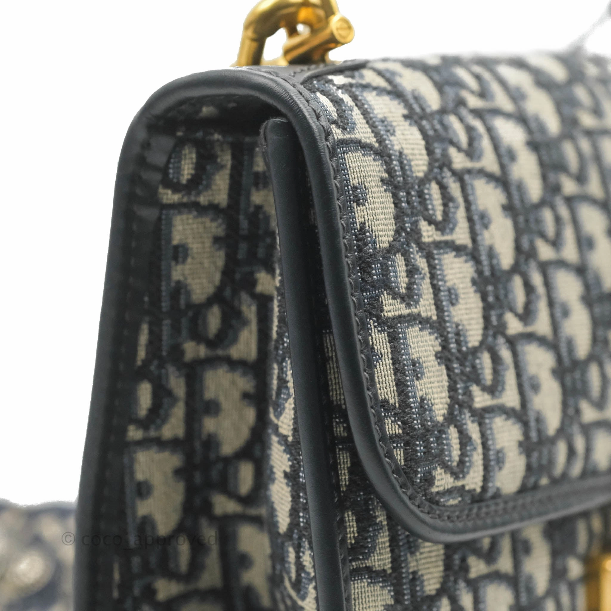 Christian Dior Oblique Small DiorAddict Flap Bag Navy Blue Aged Gold Hardware