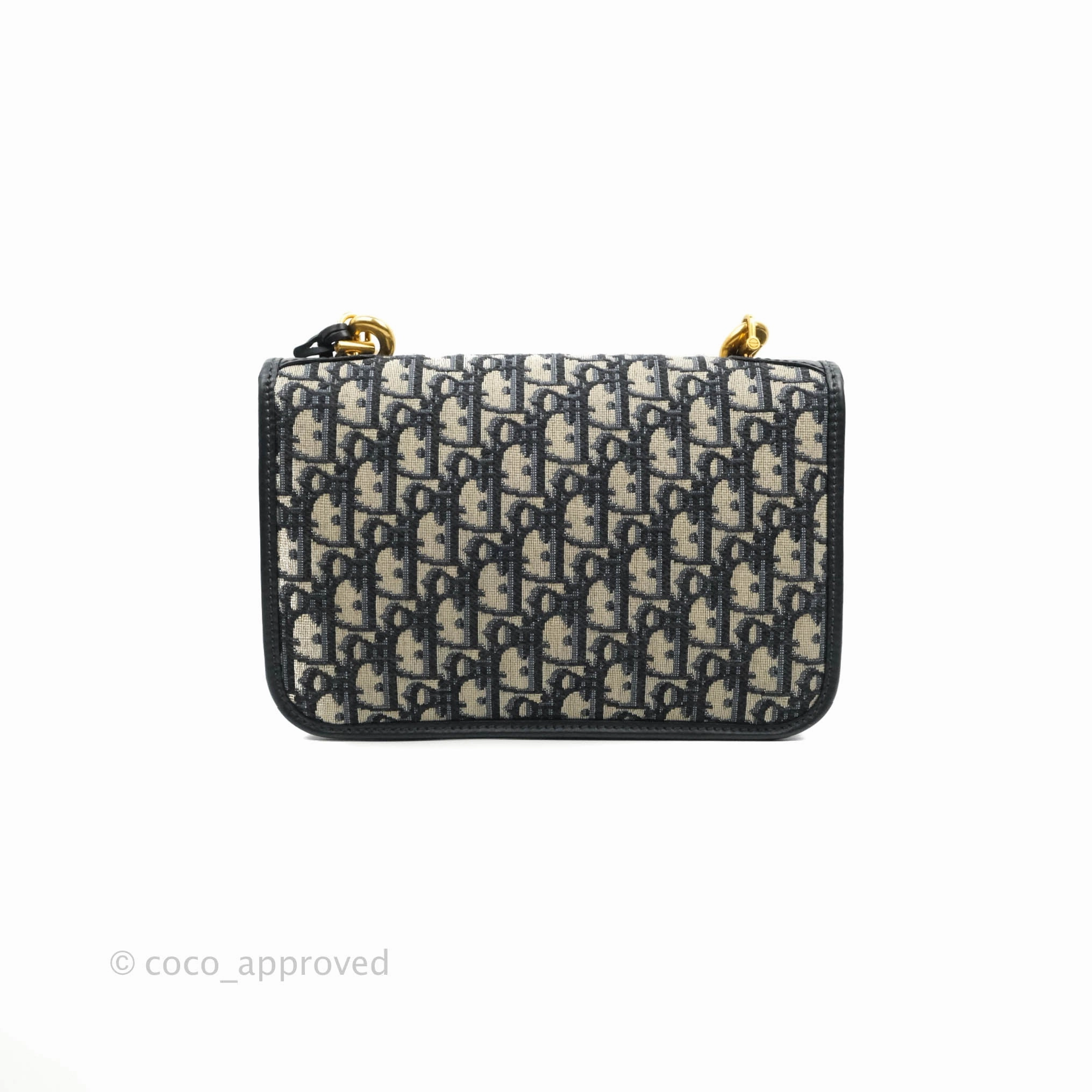 Christian Dior Oblique Small DiorAddict Flap Bag Navy Blue Aged Gold Hardware