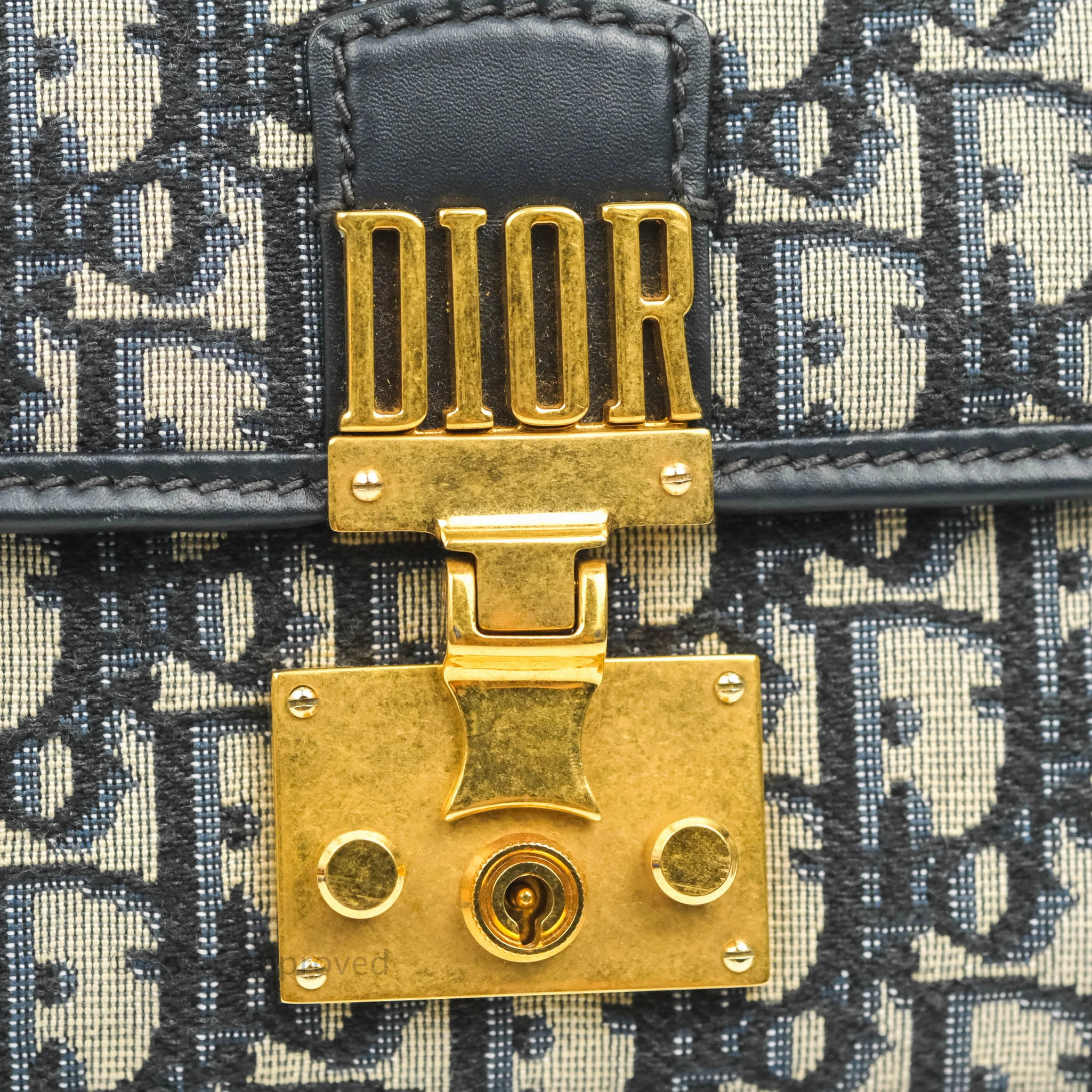 Christian Dior Oblique Small DiorAddict Flap Bag Navy Blue Aged Gold Hardware