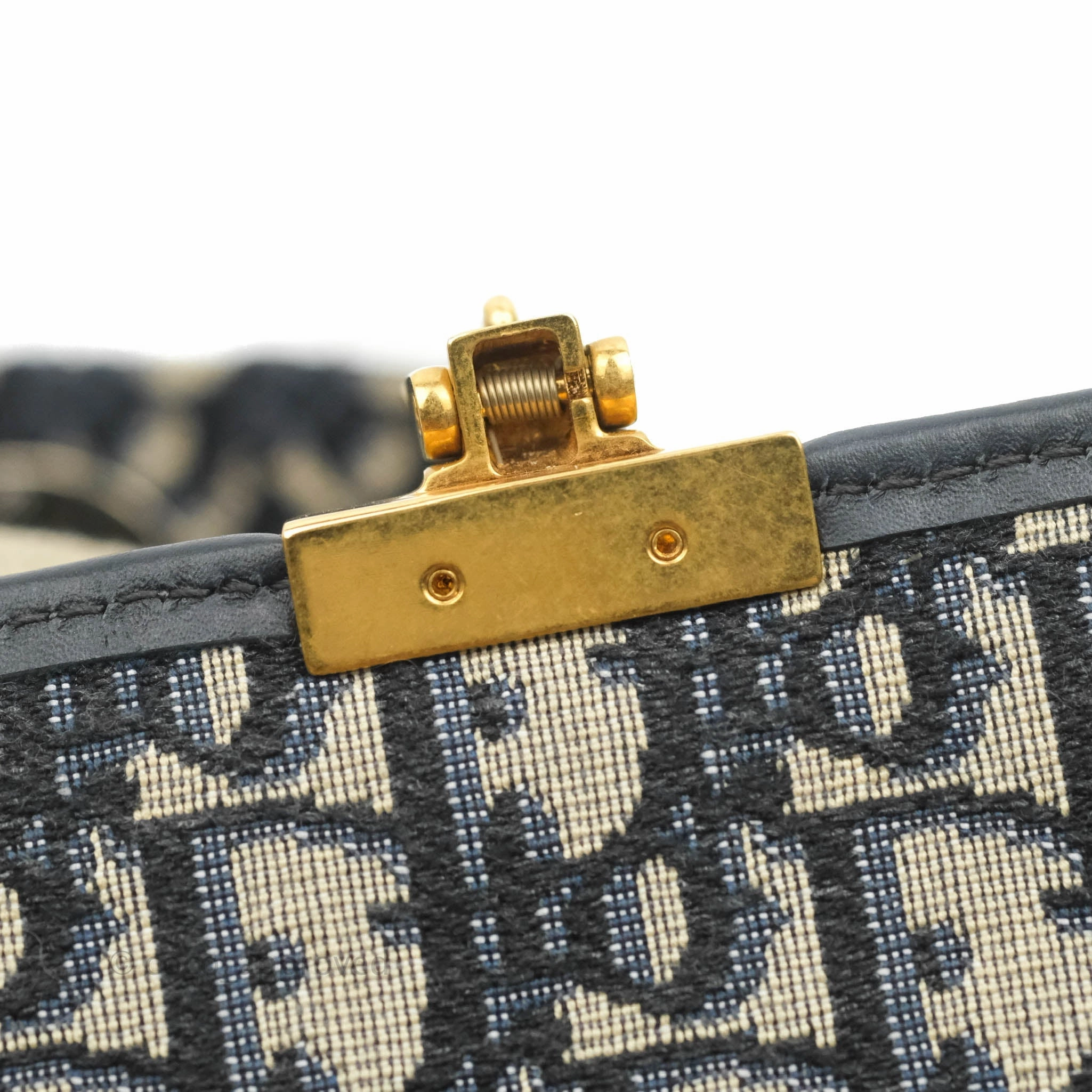 Christian Dior Oblique Small DiorAddict Flap Bag Navy Blue Aged Gold Hardware