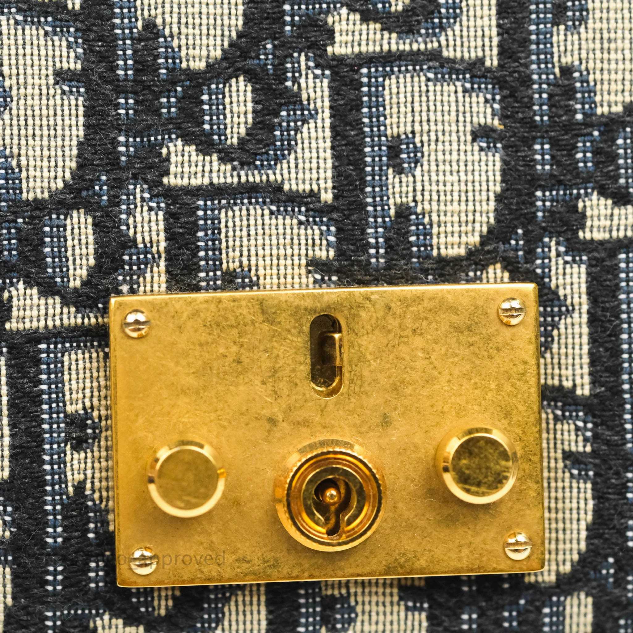 Christian Dior Oblique Small DiorAddict Flap Bag Navy Blue Aged Gold Hardware