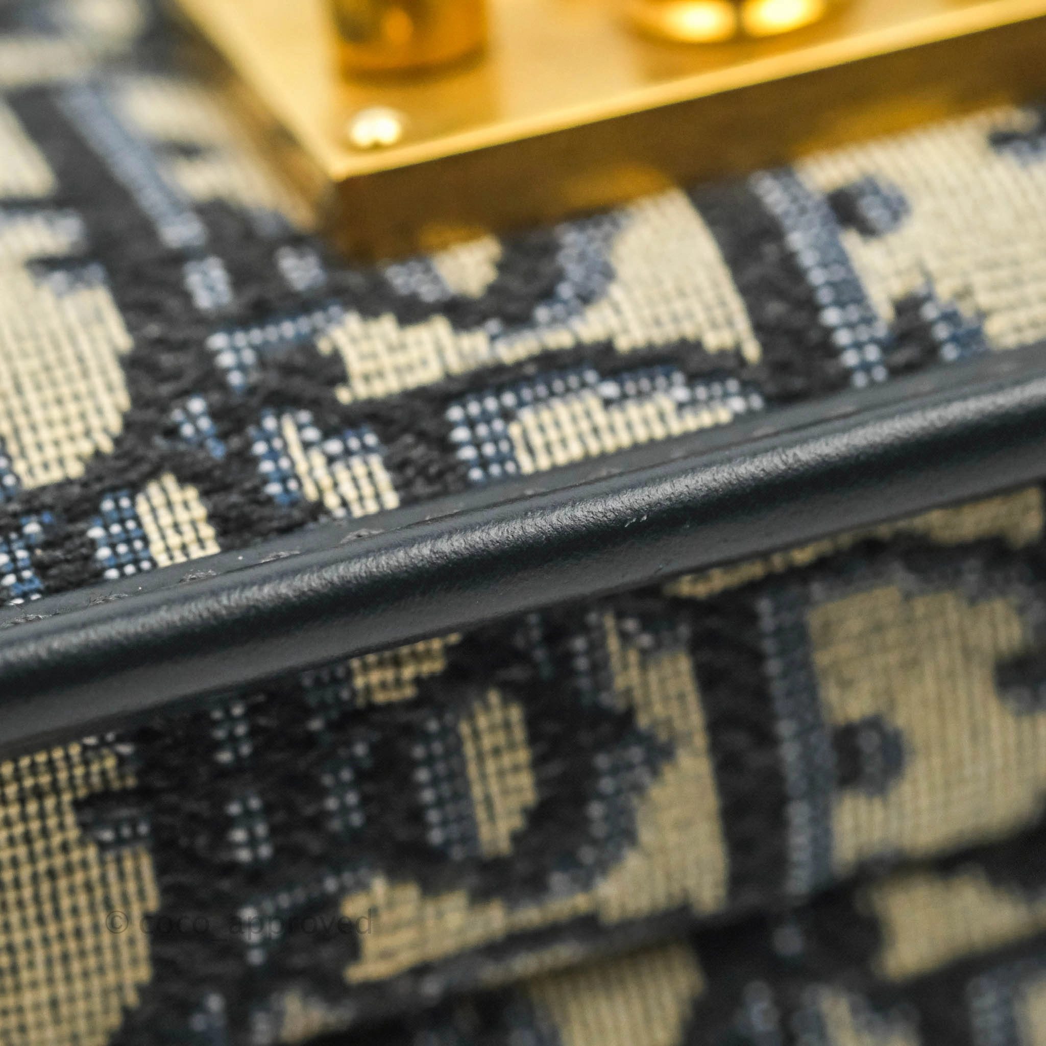 Christian Dior Oblique Small DiorAddict Flap Bag Navy Blue Aged Gold Hardware