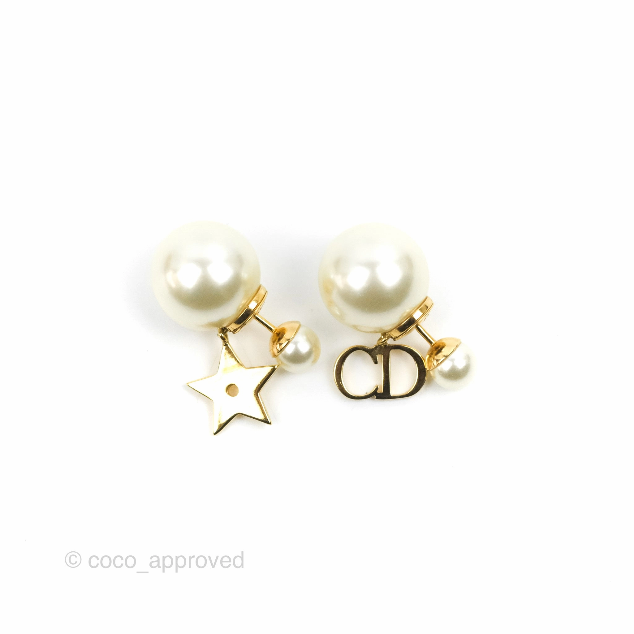 Christian Dior Pearl Tribales 'CD' & Star Drop Earrings Gold Tone
