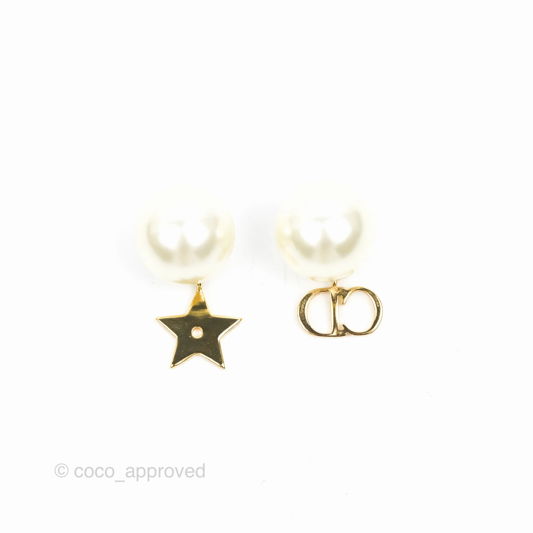 Christian Dior Pearl Tribales 'CD' & Star Drop Earrings Gold Tone