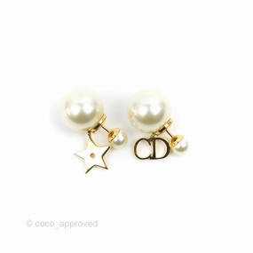 Christian Dior Pearl Tribales 'CD' & Star Drop Earrings Gold Tone