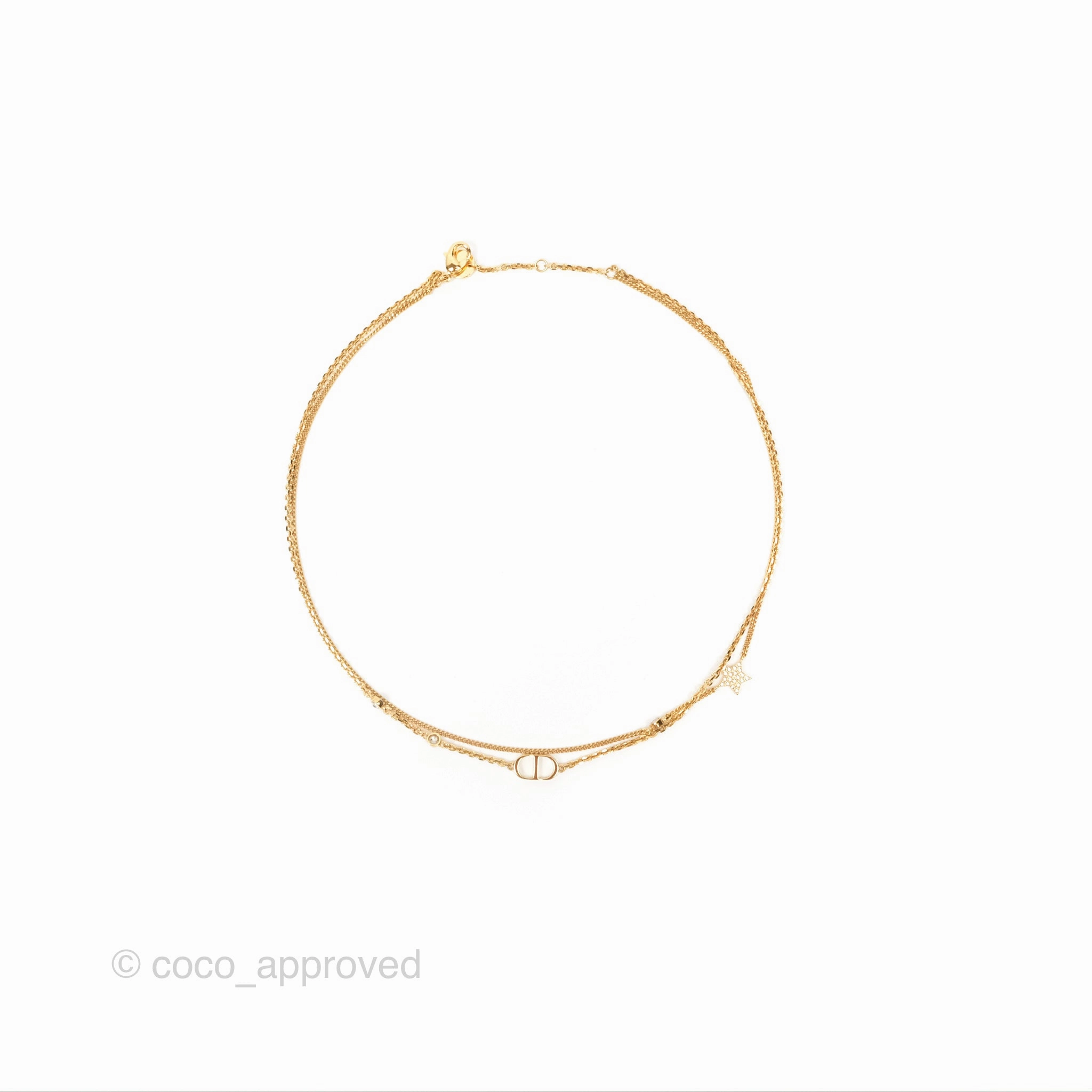 Christian Dior Petit CD Double Necklace Crystals Gold Tone
