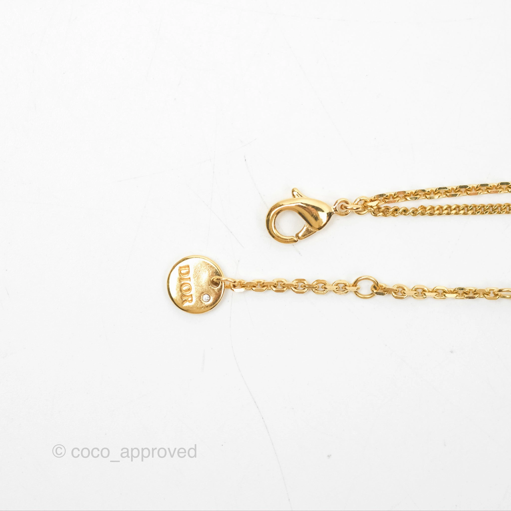 Christian Dior Petit CD Double Necklace Crystals Gold Tone