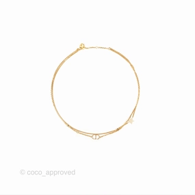 Christian Dior Petit CD Double Necklace Crystals Gold Tone