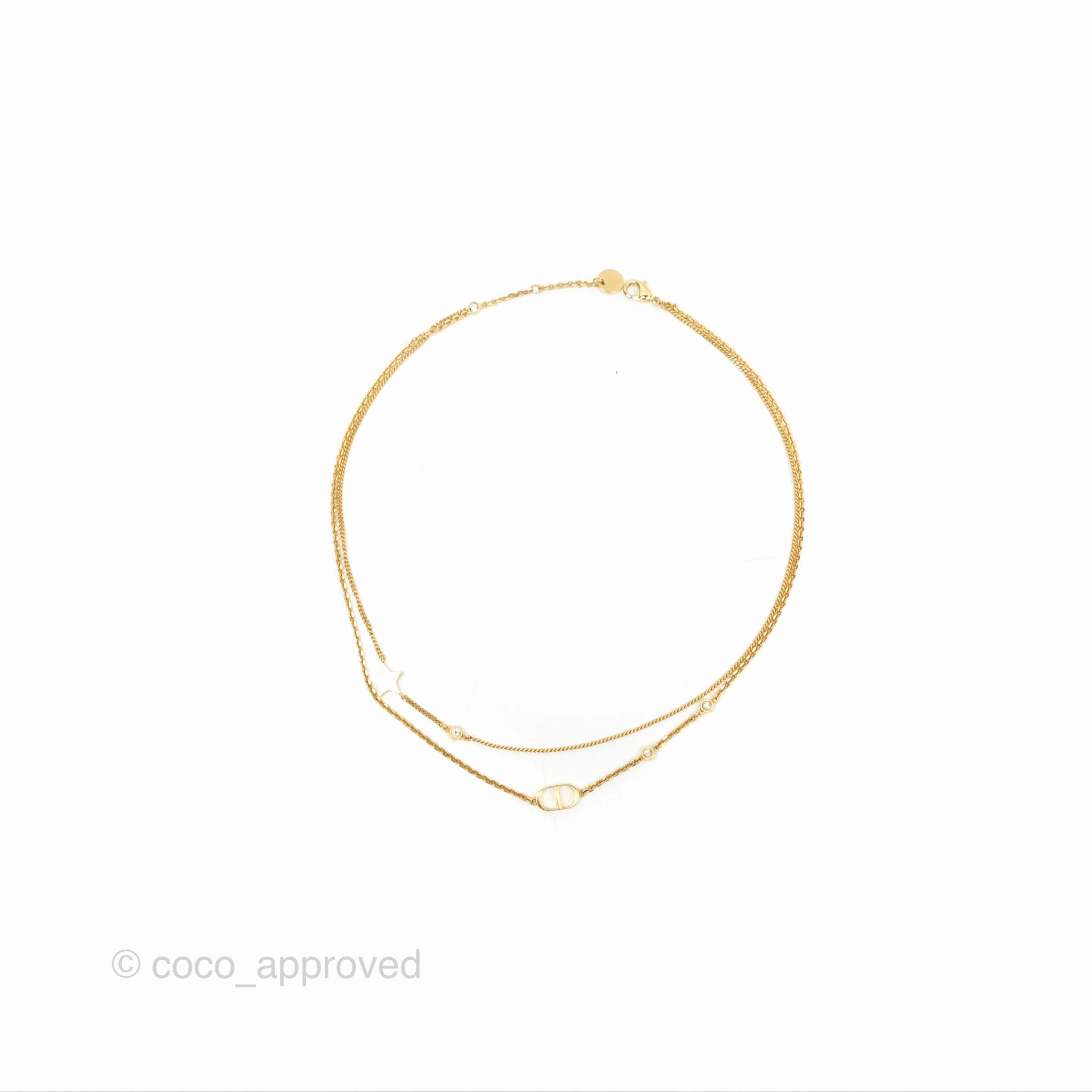 Christian Dior Petit CD Double Necklace Crystals Gold Tone