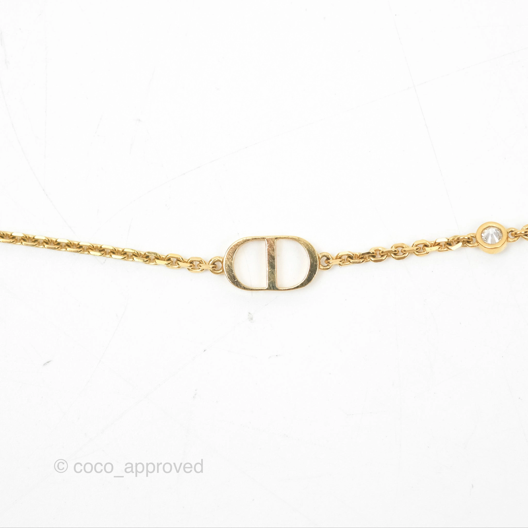 Christian Dior Petit CD Double Necklace Crystals Gold Tone
