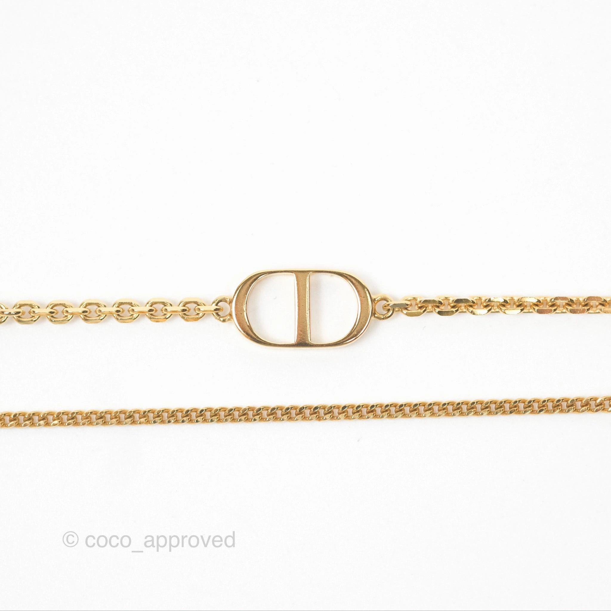 Christian Dior Petit CD Double Necklace Crystals Gold Tone