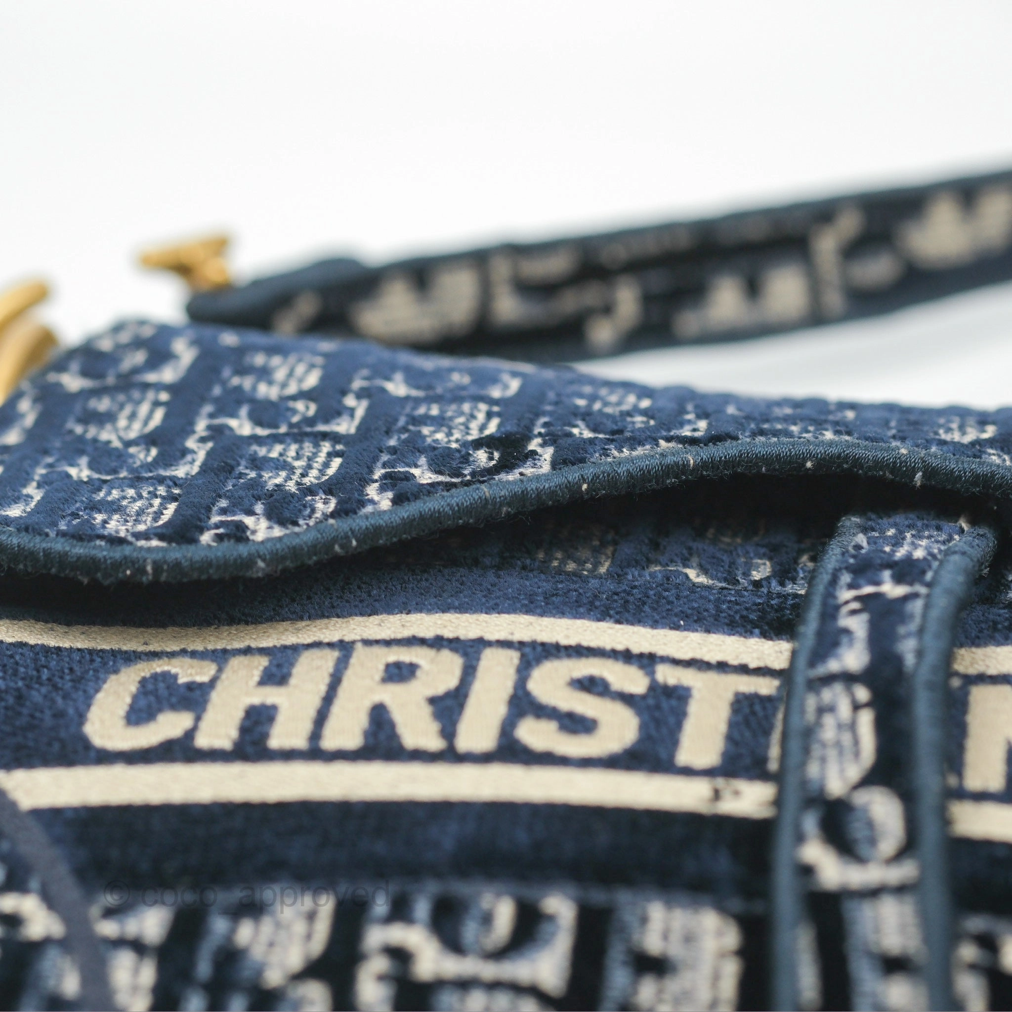 Christian Dior Saddle Bag Velvet Navy Dior Oblique Embroidery Gold Hardware