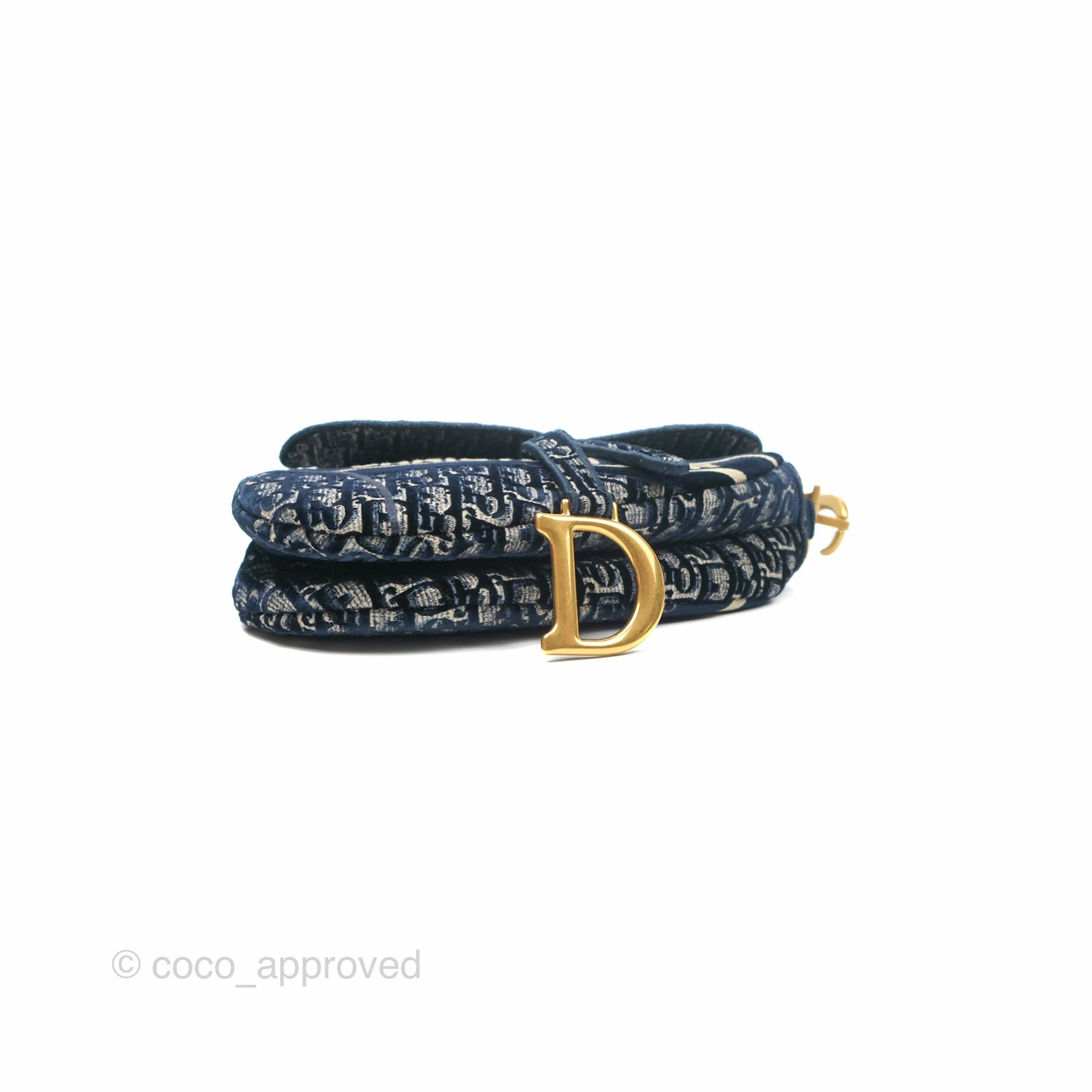 Christian Dior Saddle Bag Velvet Navy Dior Oblique Embroidery Gold Hardware