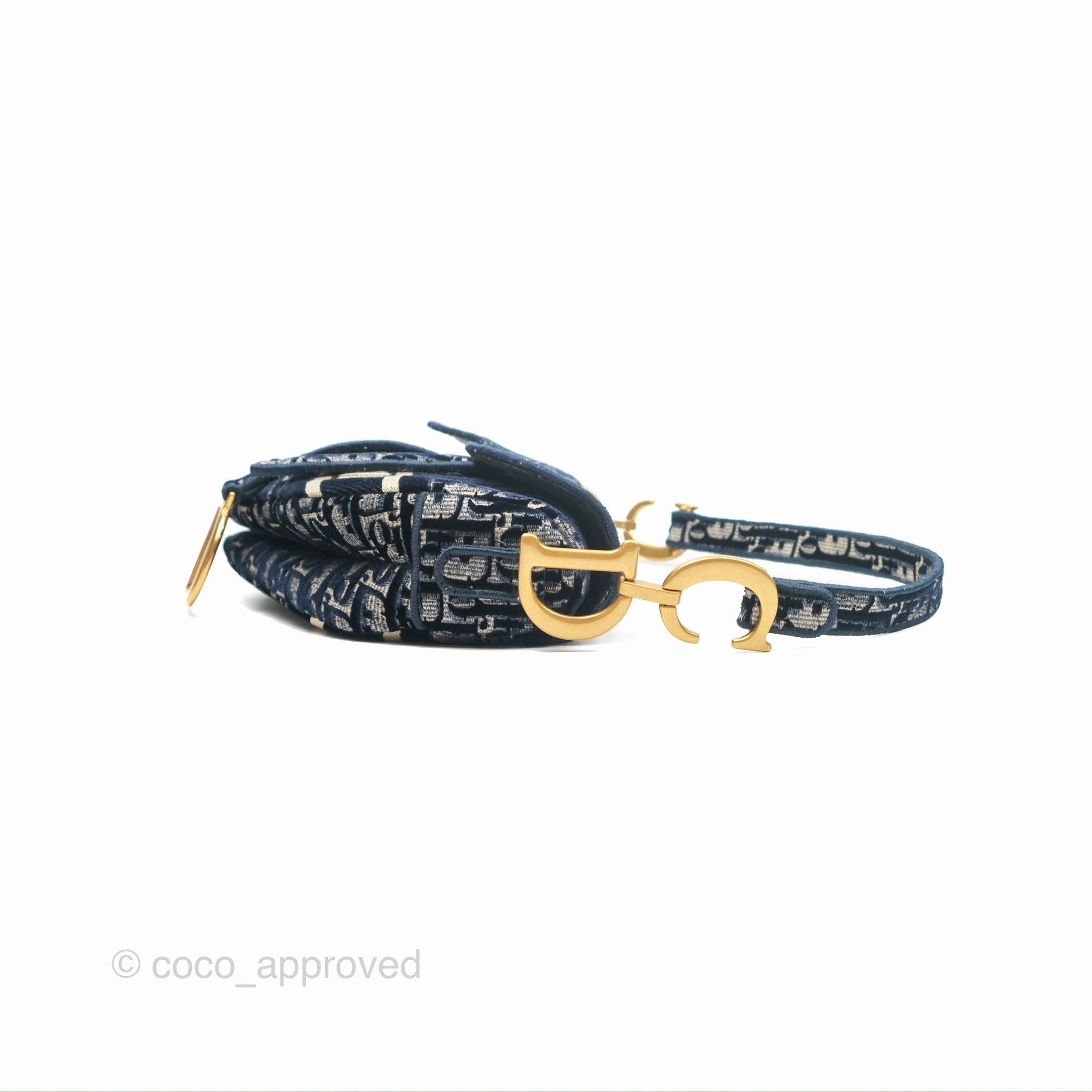 Christian Dior Saddle Bag Velvet Navy Dior Oblique Embroidery Gold Hardware