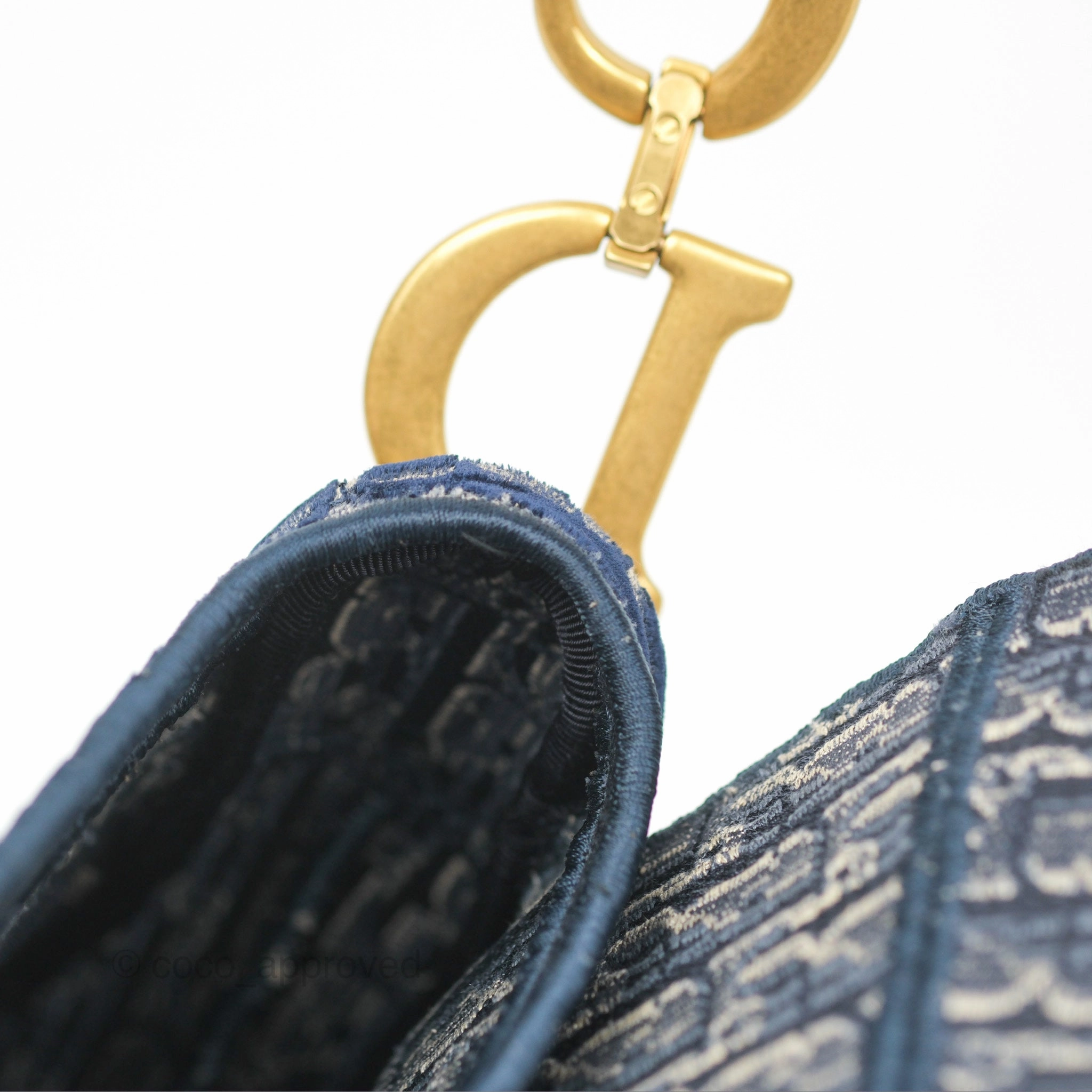 Christian Dior Saddle Bag Velvet Navy Dior Oblique Embroidery Gold Hardware
