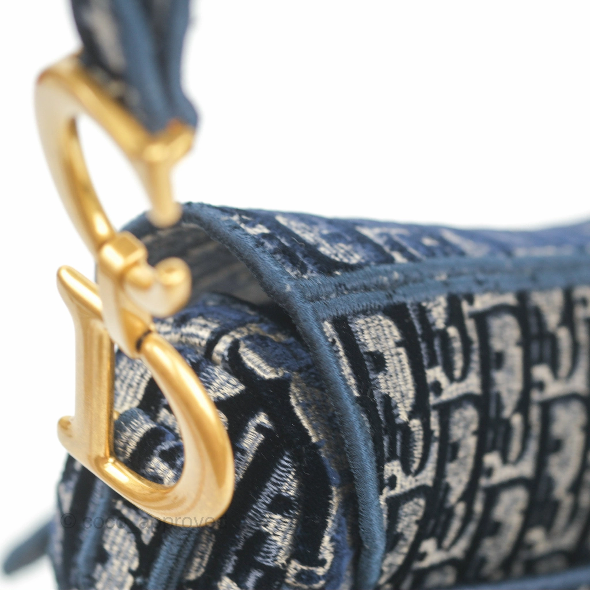 Christian Dior Saddle Bag Velvet Navy Dior Oblique Embroidery Gold Hardware