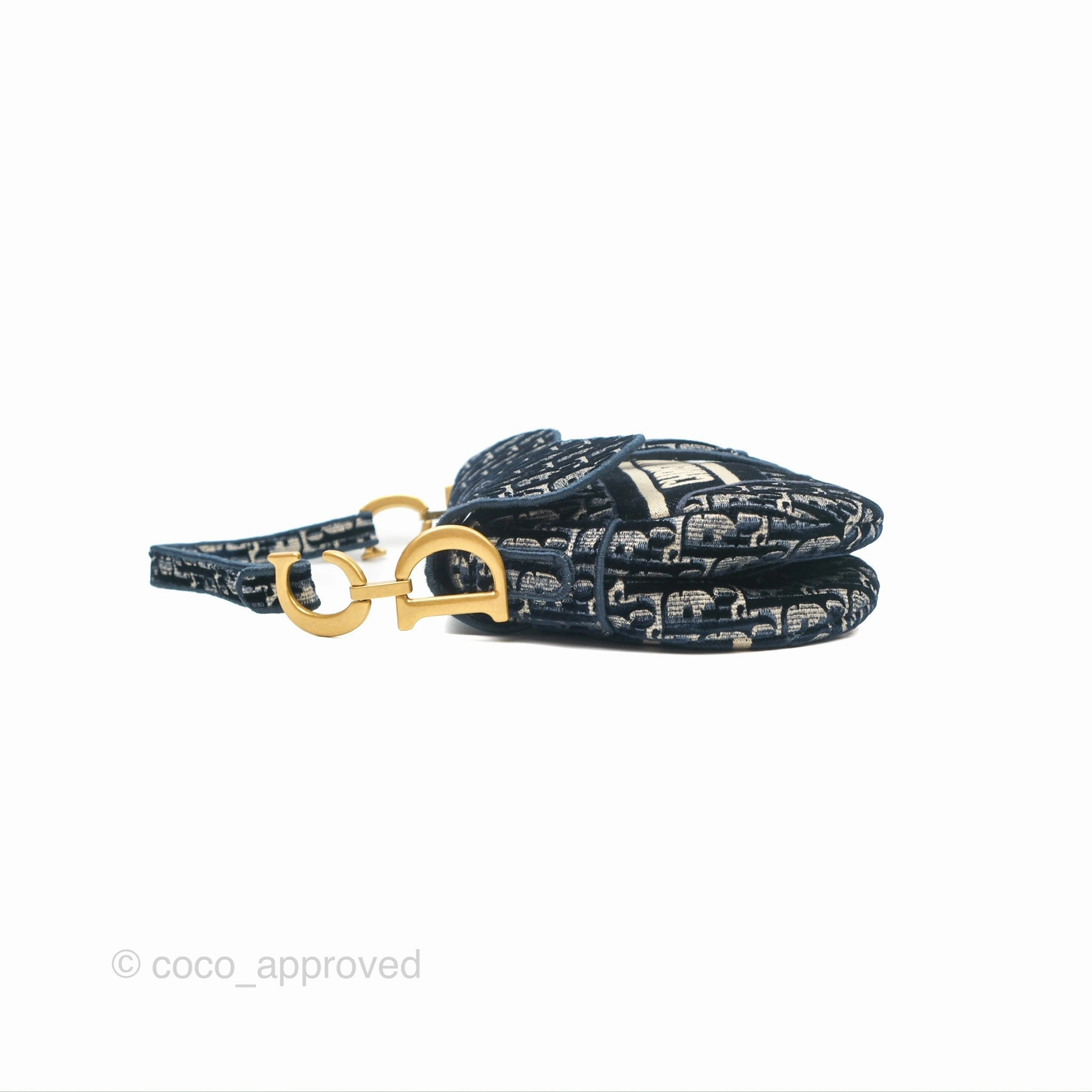 Christian Dior Saddle Bag Velvet Navy Dior Oblique Embroidery Gold Hardware