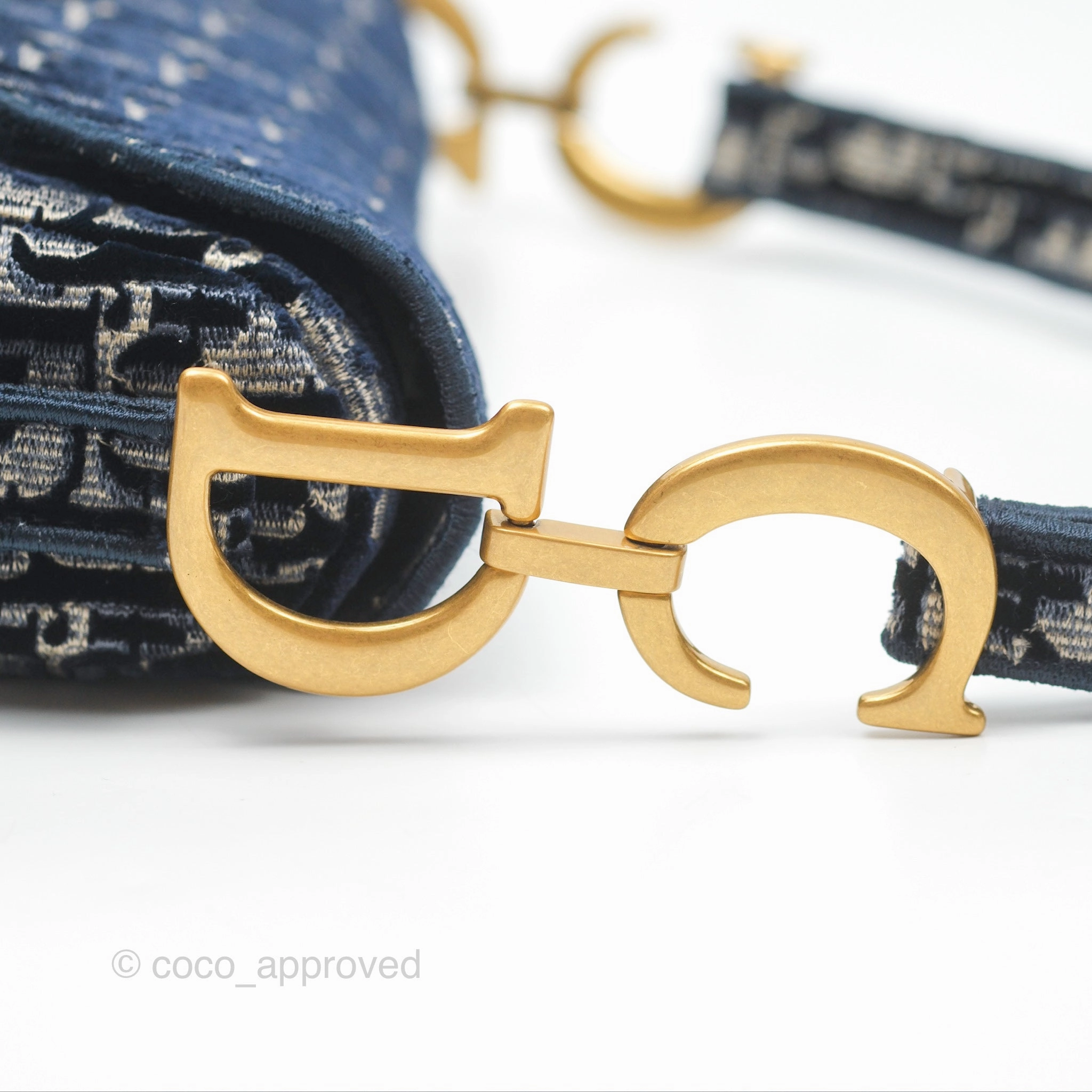 Christian Dior Saddle Bag Velvet Navy Dior Oblique Embroidery Gold Hardware