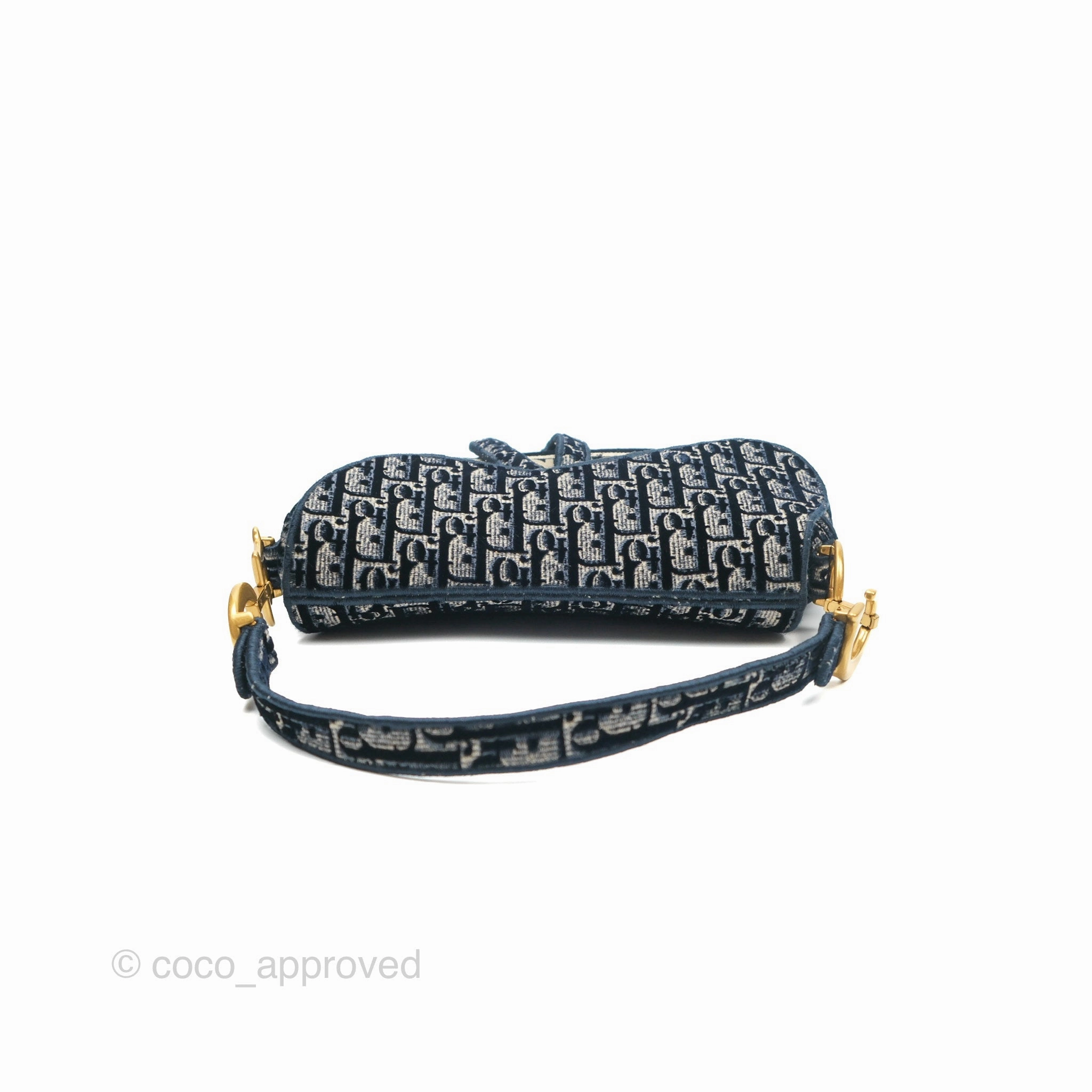 Christian Dior Saddle Bag Velvet Navy Dior Oblique Embroidery Gold Hardware