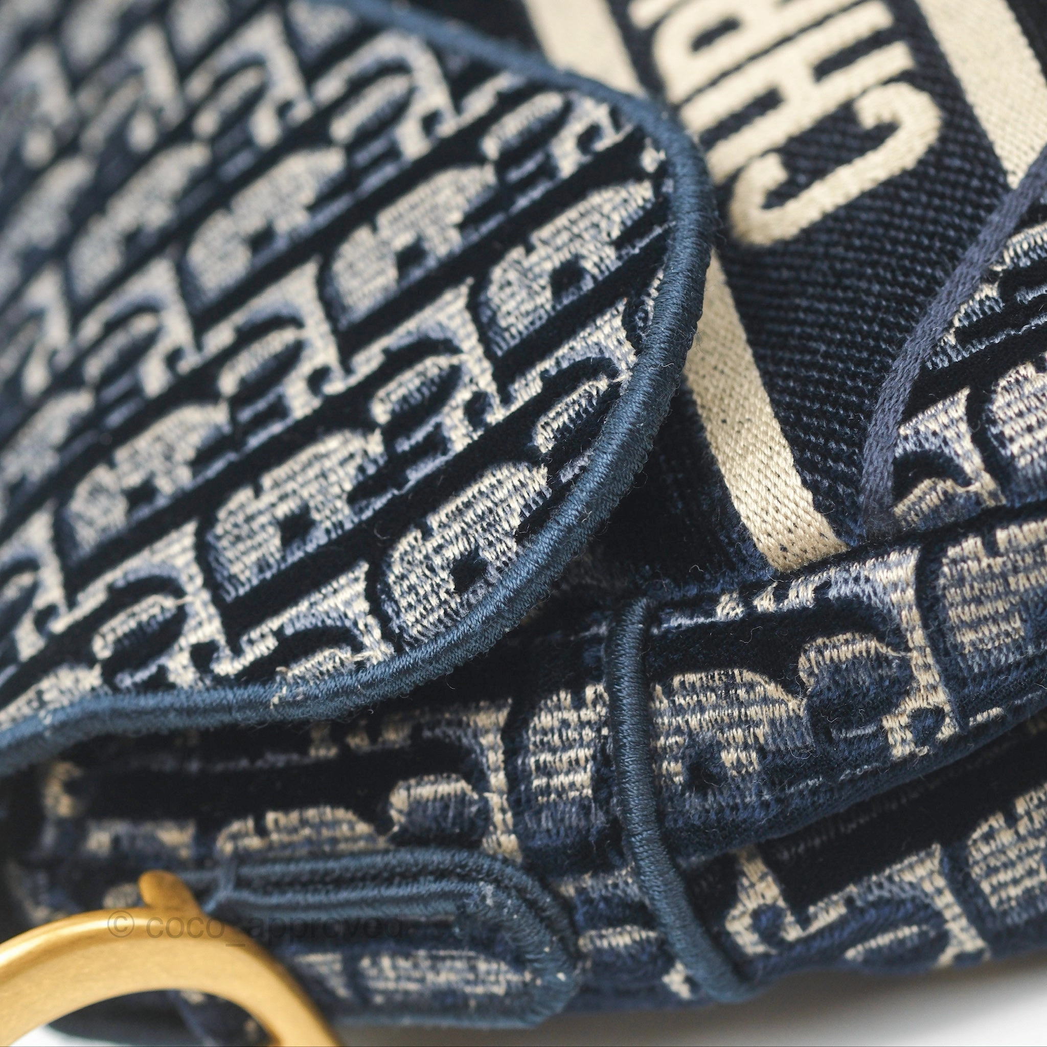 Christian Dior Saddle Bag Velvet Navy Dior Oblique Embroidery Gold Hardware