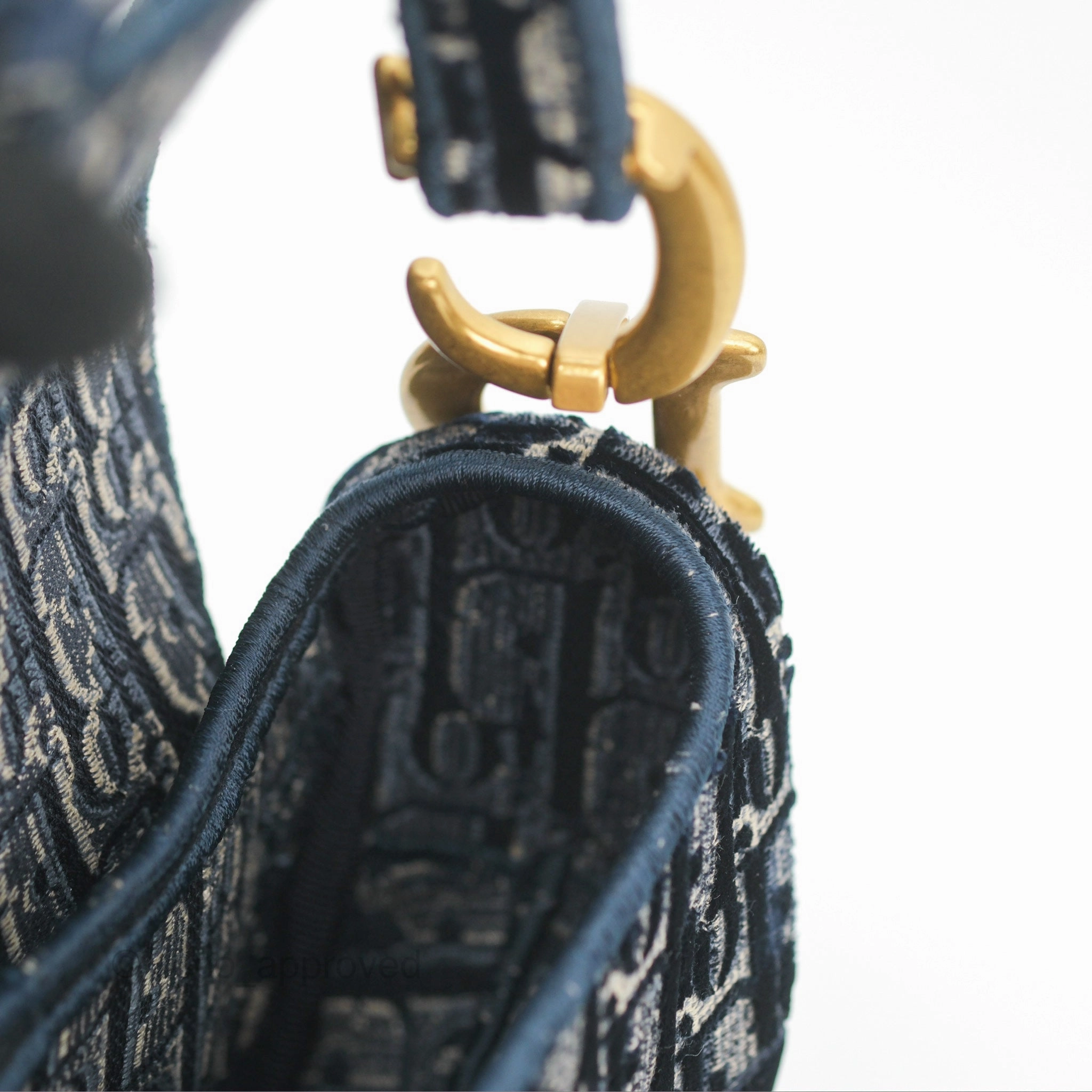 Christian Dior Saddle Bag Velvet Navy Dior Oblique Embroidery Gold Hardware
