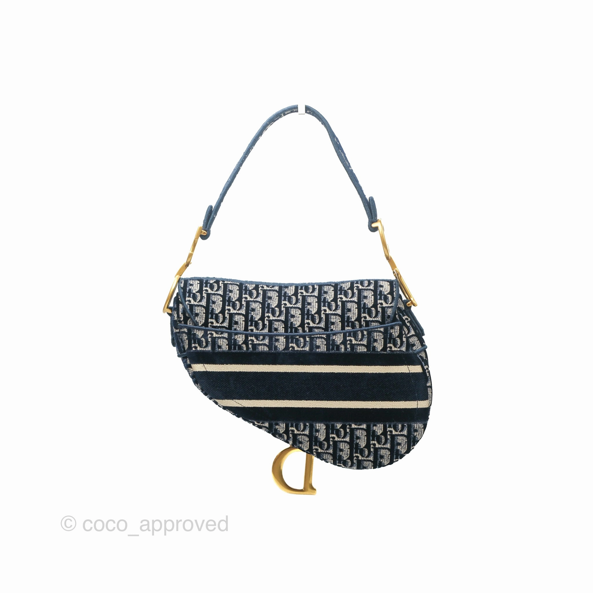 Christian Dior Saddle Bag Velvet Navy Dior Oblique Embroidery Gold Hardware