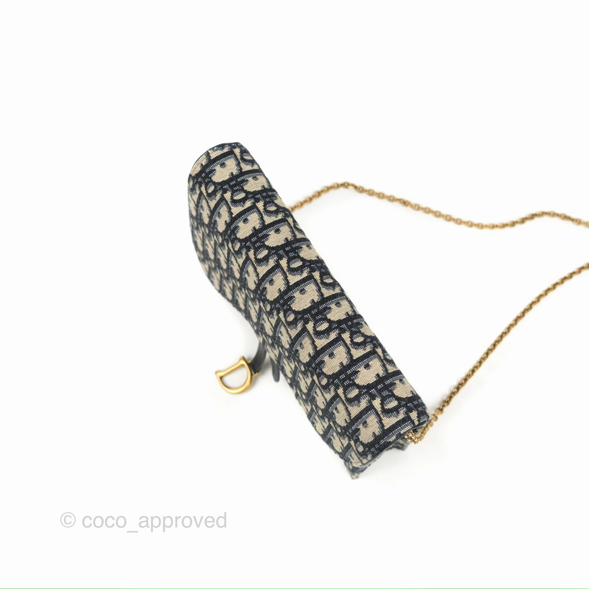 Christian Dior Saddle Chain Pouch Navy Oblique Jacquard
