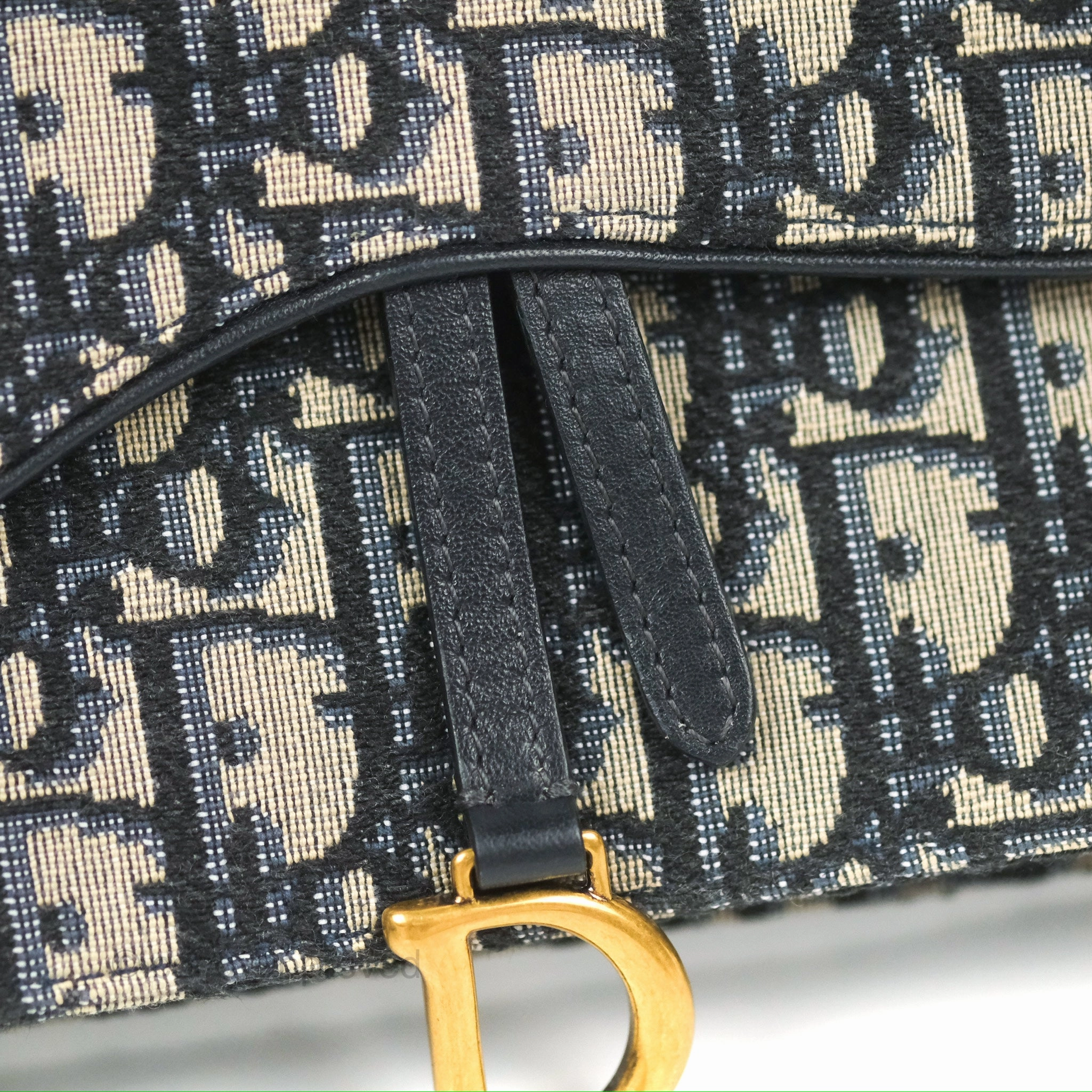 Christian Dior Saddle Chain Pouch Navy Oblique Jacquard