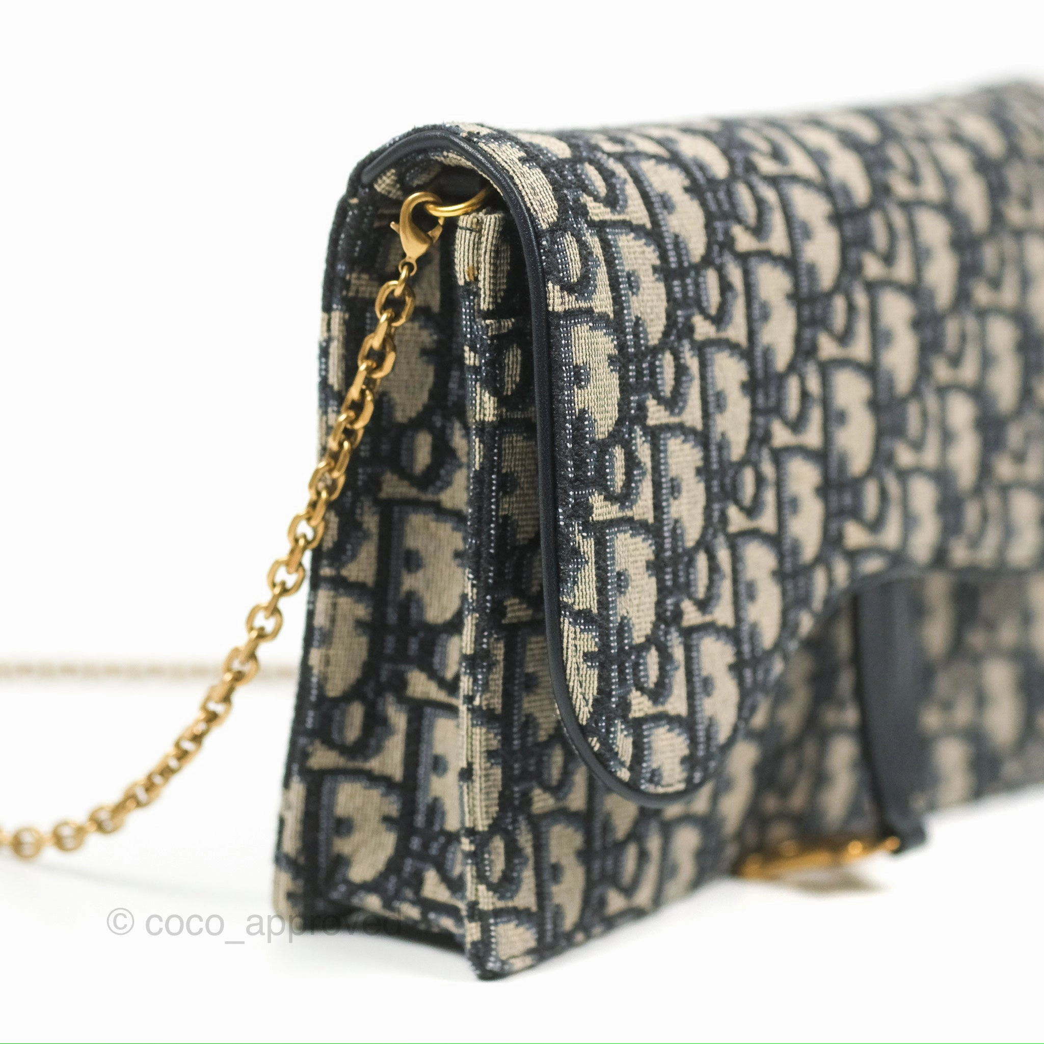 Christian Dior Saddle Chain Pouch Navy Oblique Jacquard