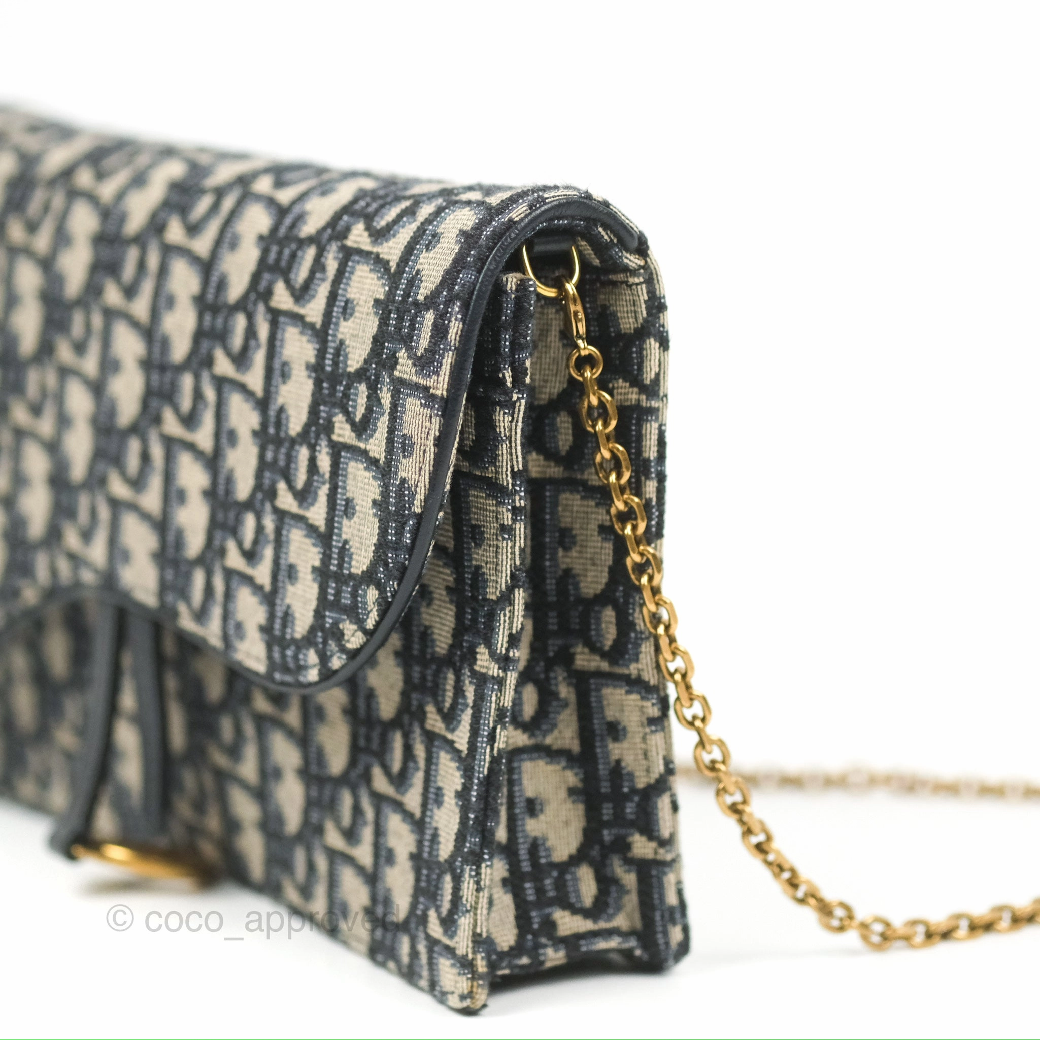 Christian Dior Saddle Chain Pouch Navy Oblique Jacquard