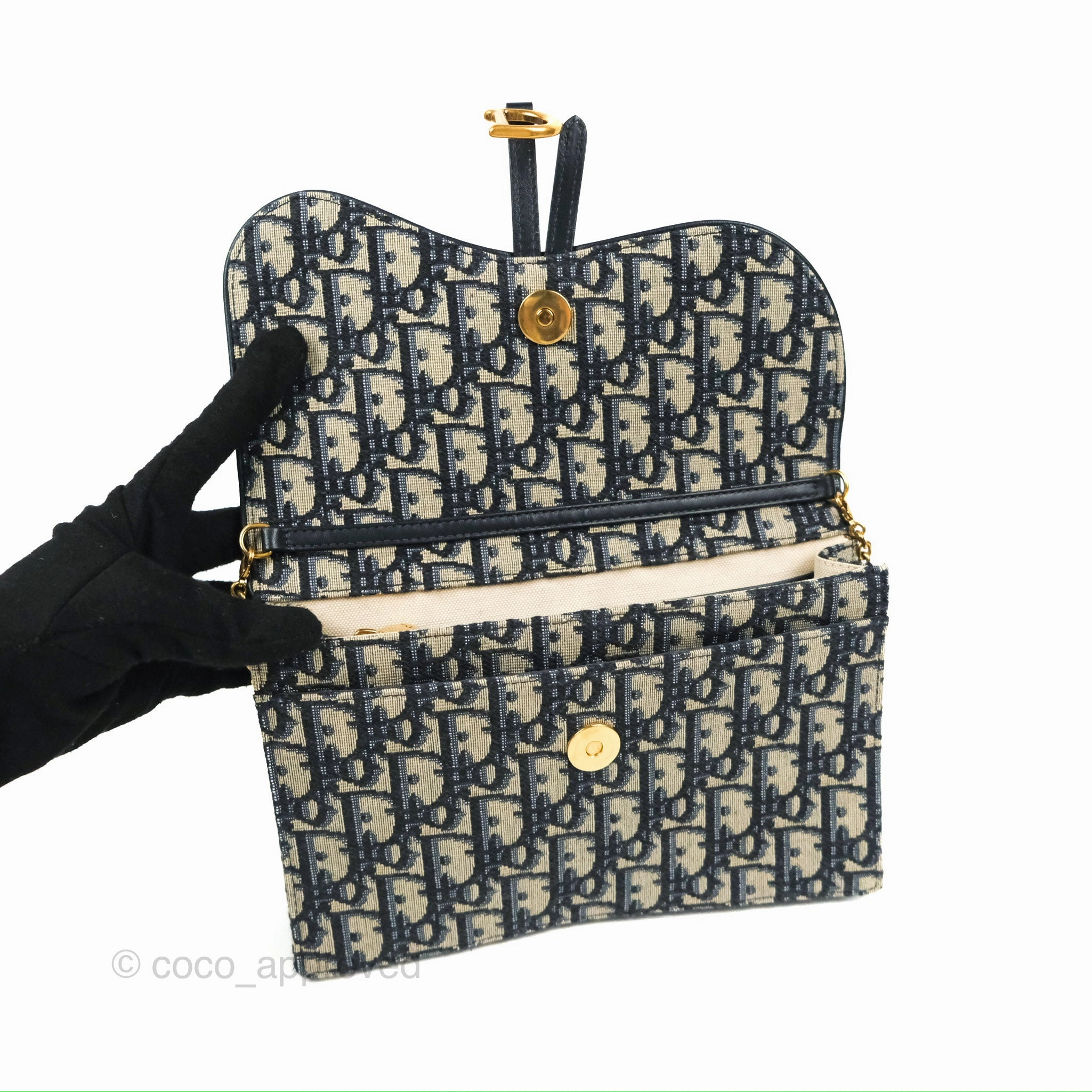 Christian Dior Saddle Chain Pouch Navy Oblique Jacquard