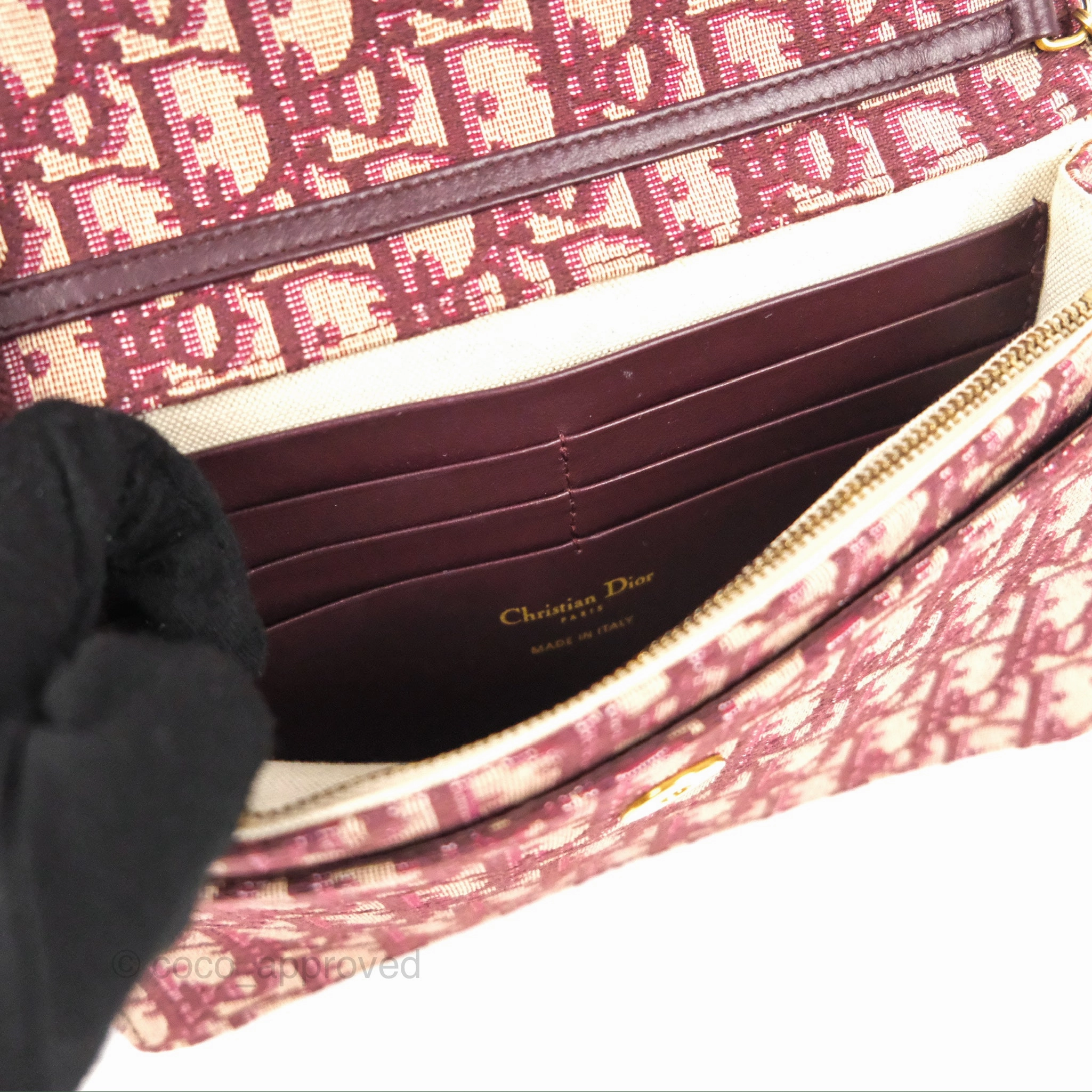 Christian Dior Saddle Chain Pouch Red Oblique Jacquard