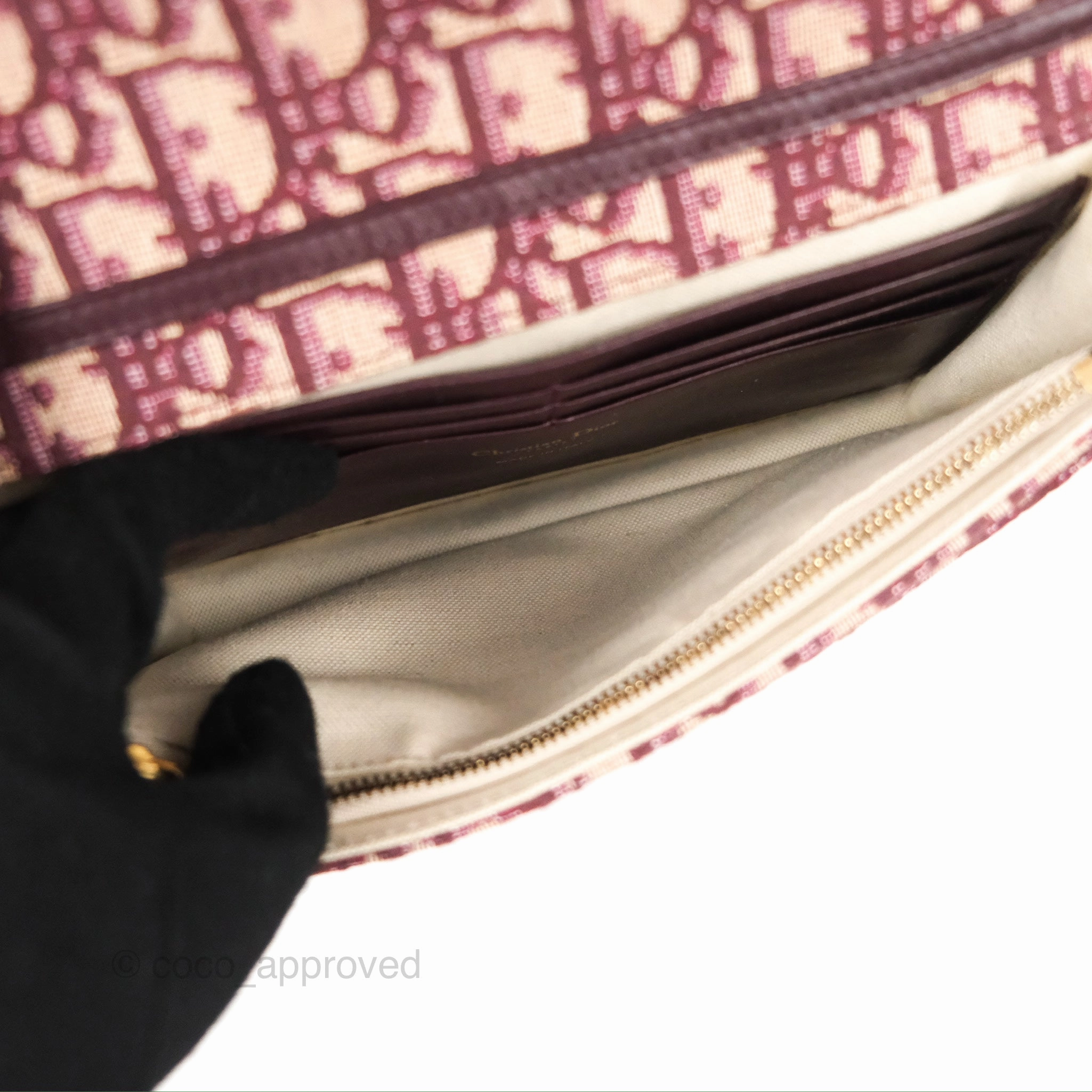 Christian Dior Saddle Chain Pouch Red Oblique Jacquard