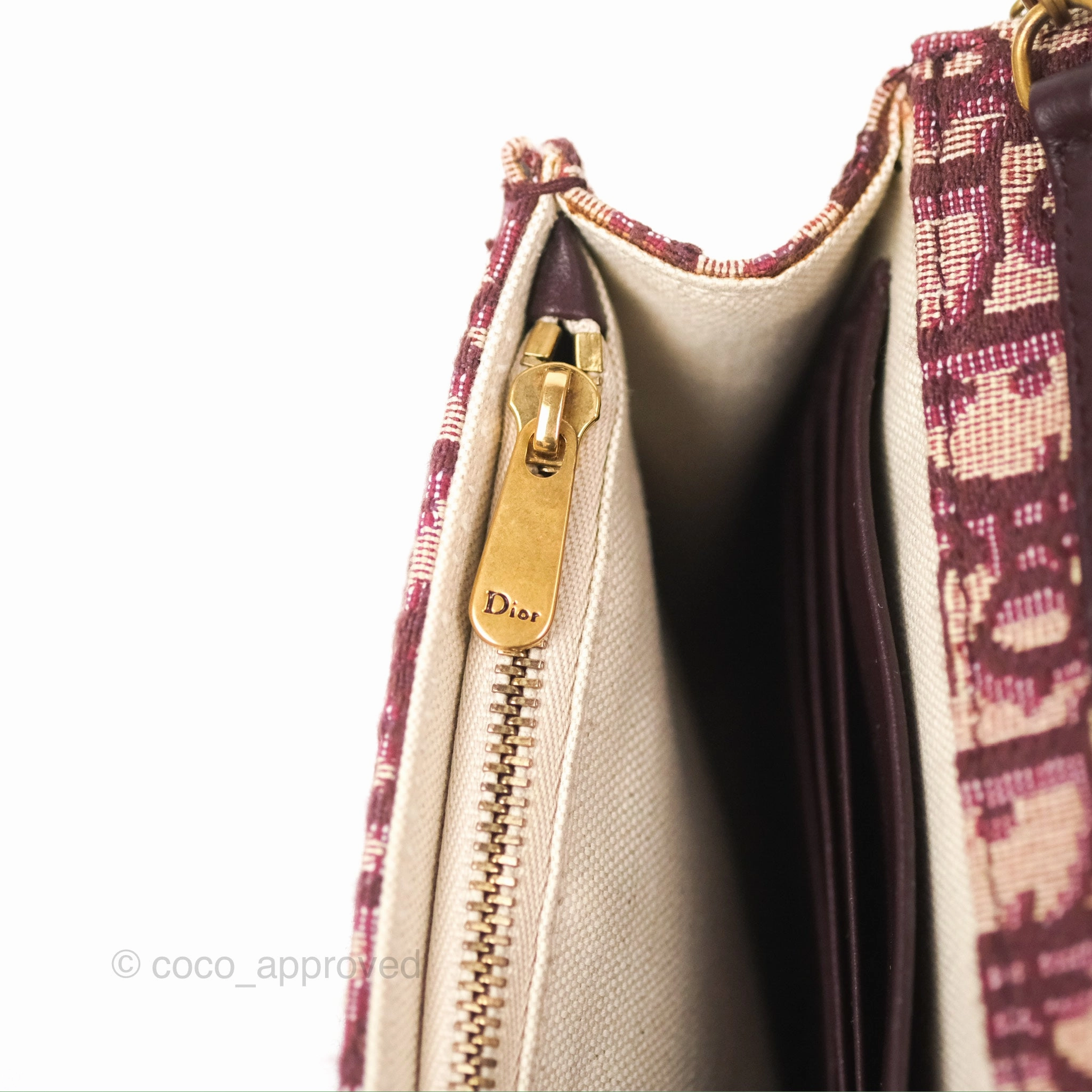 Christian Dior Saddle Chain Pouch Red Oblique Jacquard