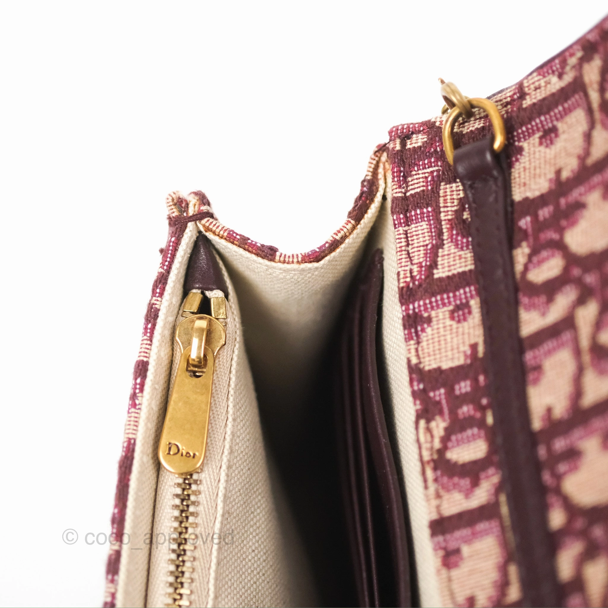 Christian Dior Saddle Chain Pouch Red Oblique Jacquard