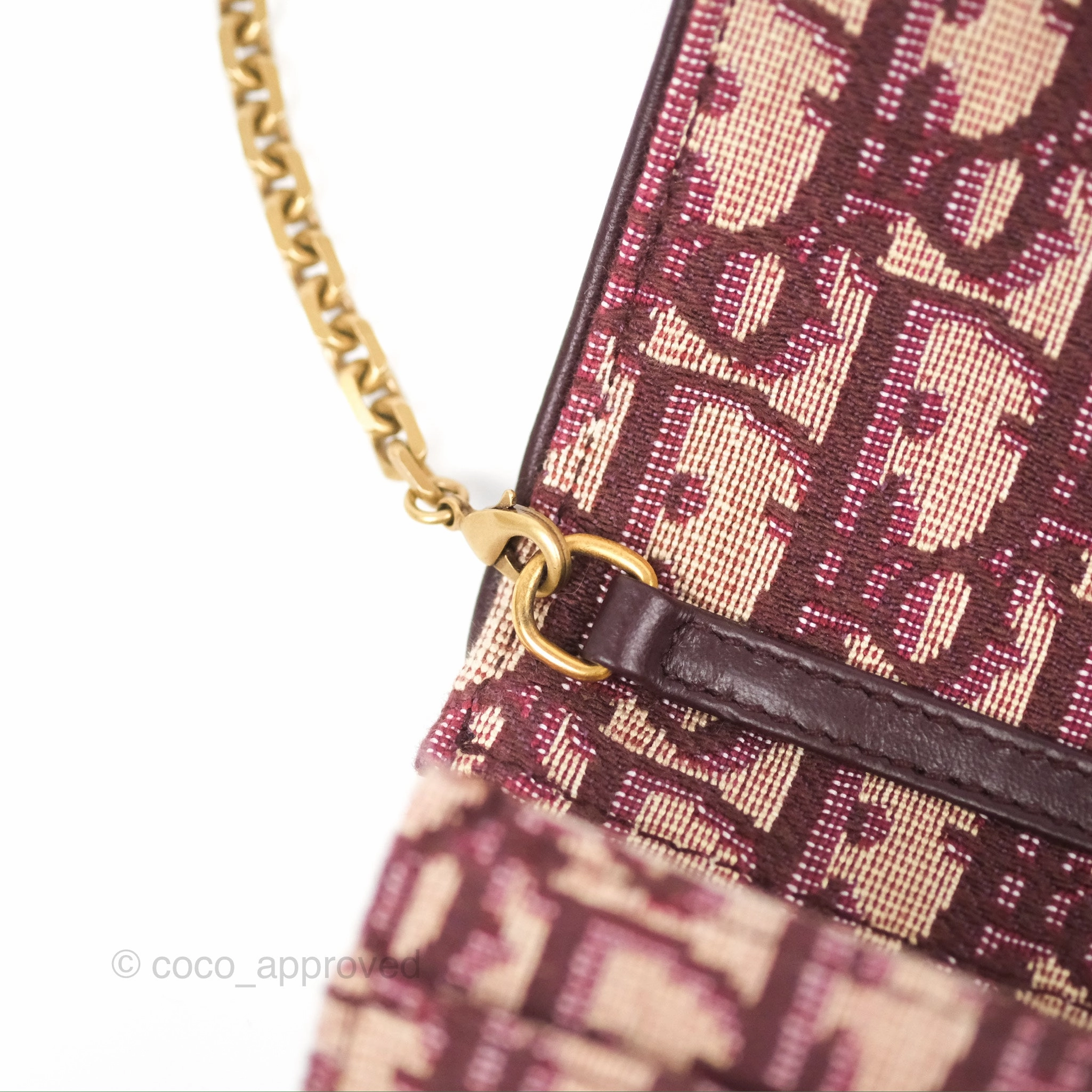 Christian Dior Saddle Chain Pouch Red Oblique Jacquard