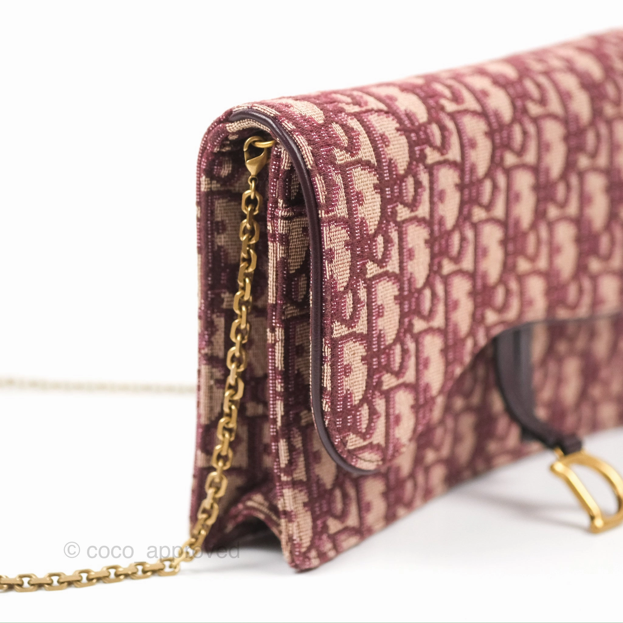 Christian Dior Saddle Chain Pouch Red Oblique Jacquard