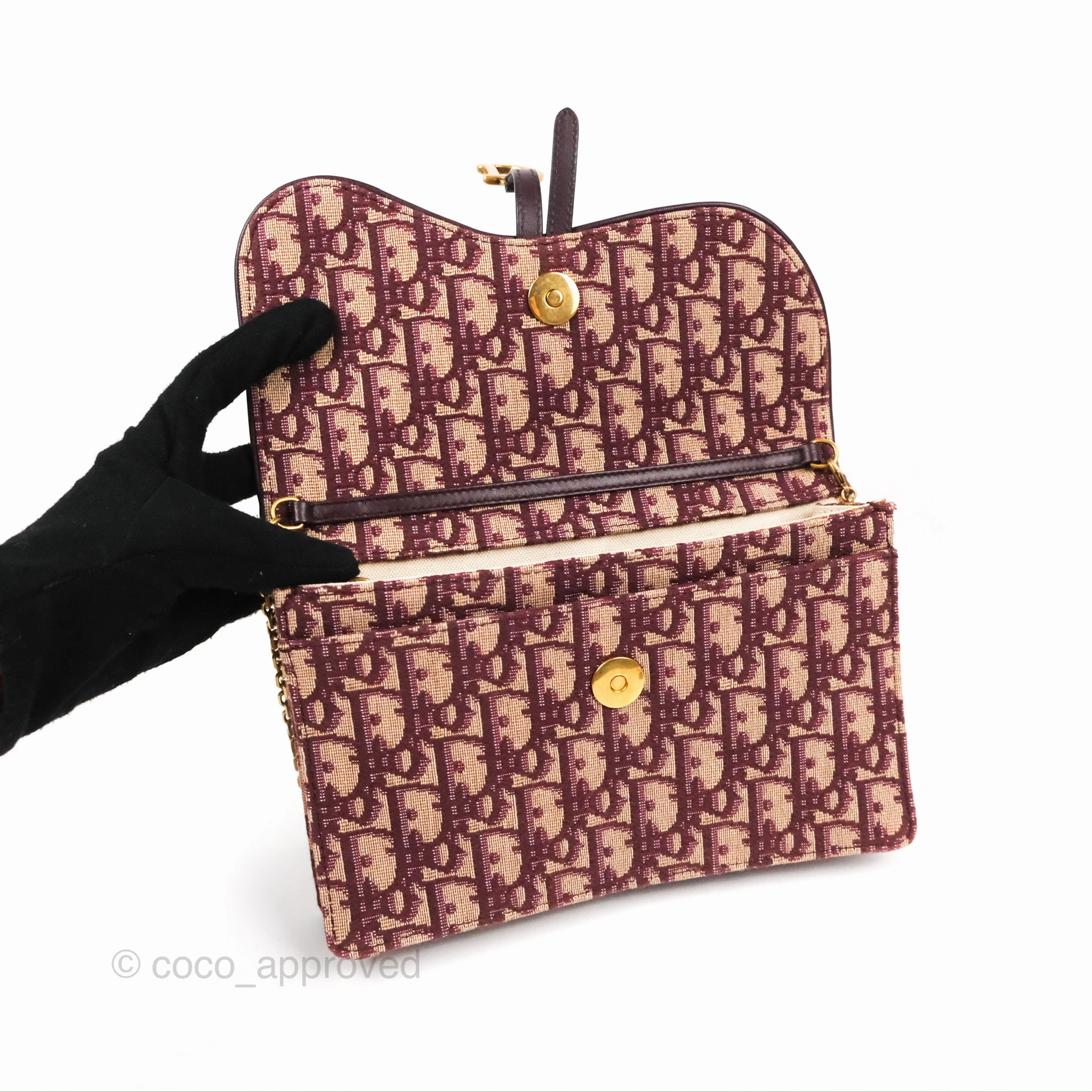Christian Dior Saddle Chain Pouch Red Oblique Jacquard