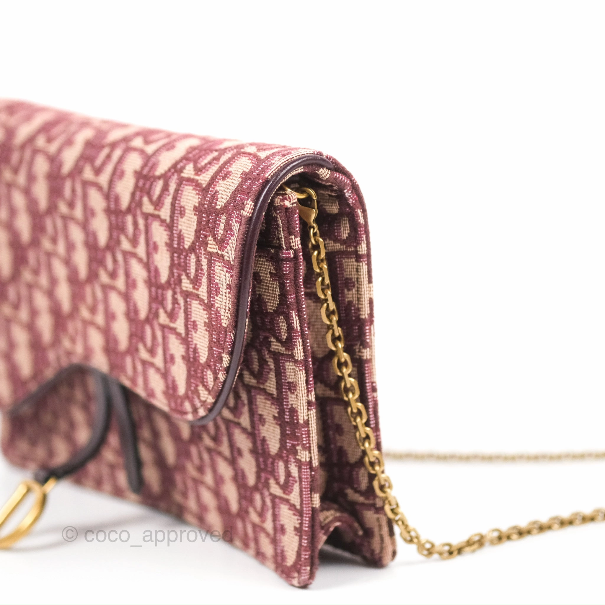 Christian Dior Saddle Chain Pouch Red Oblique Jacquard
