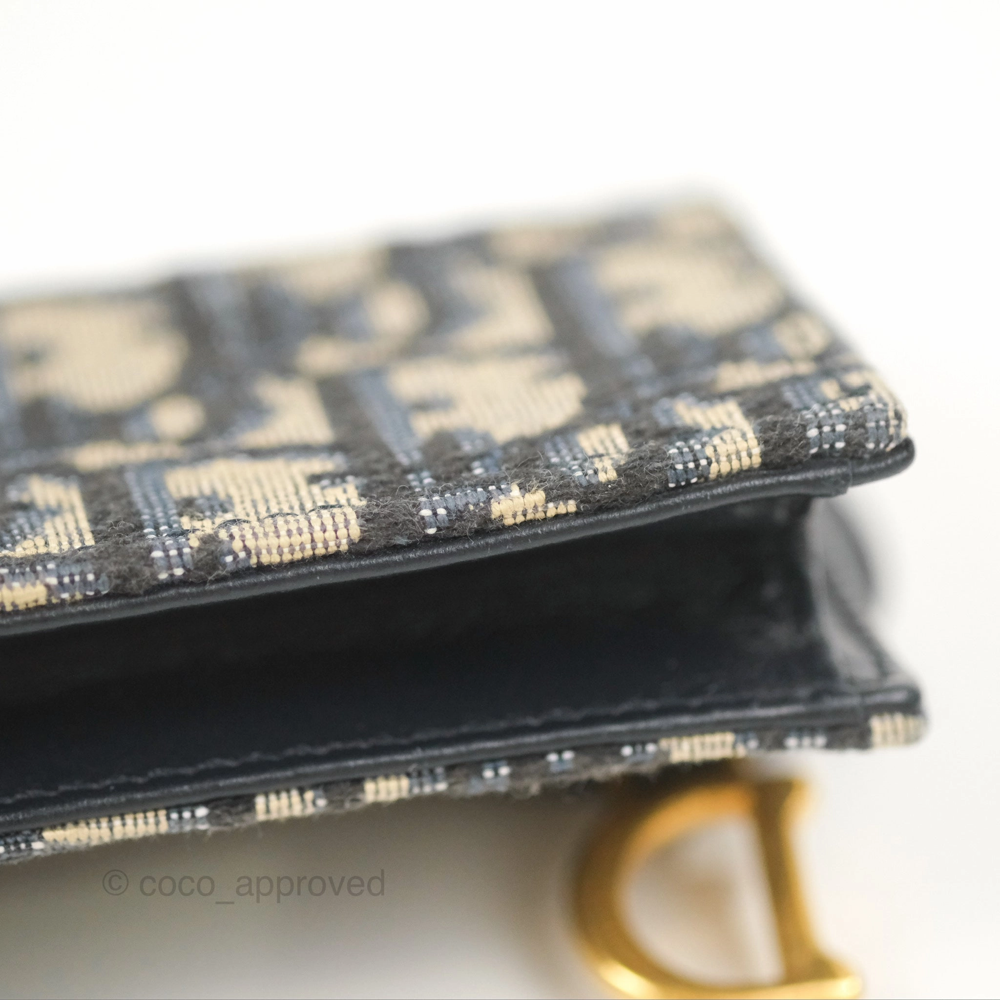 Christian Dior Saddle Flap Card Holder Blue Dior Oblique Jacquard