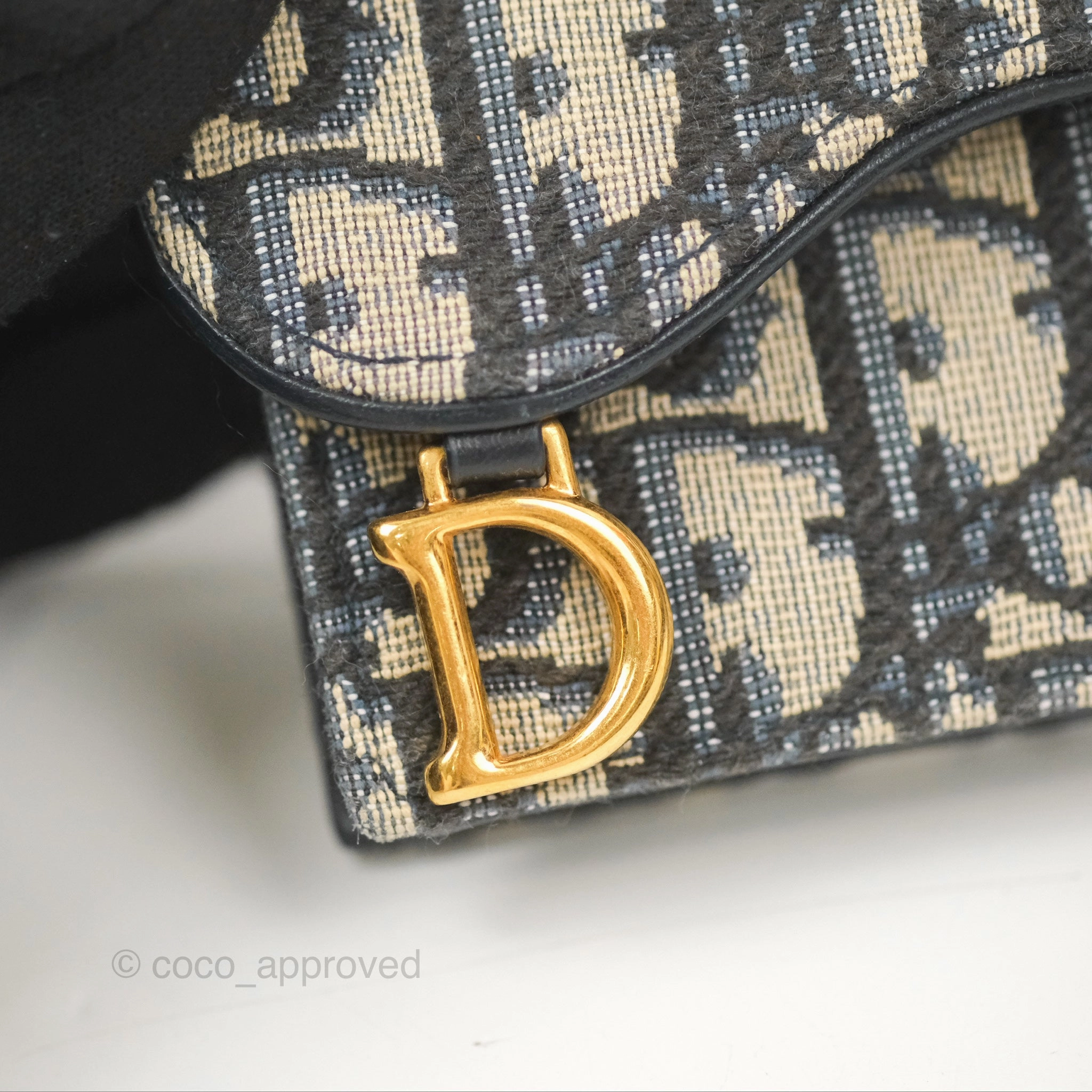 Christian Dior Saddle Flap Card Holder Blue Dior Oblique Jacquard