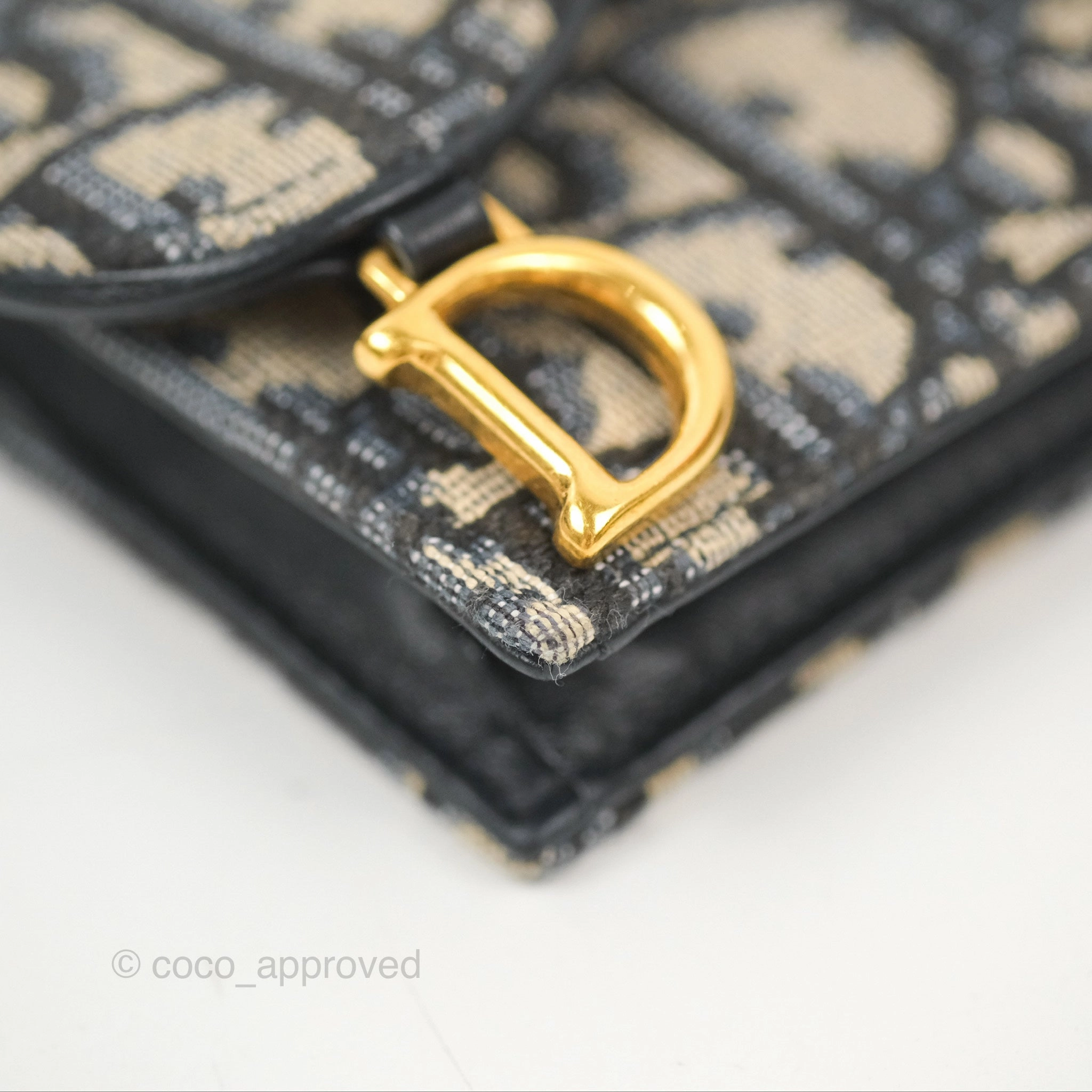 Christian Dior Saddle Flap Card Holder Blue Dior Oblique Jacquard