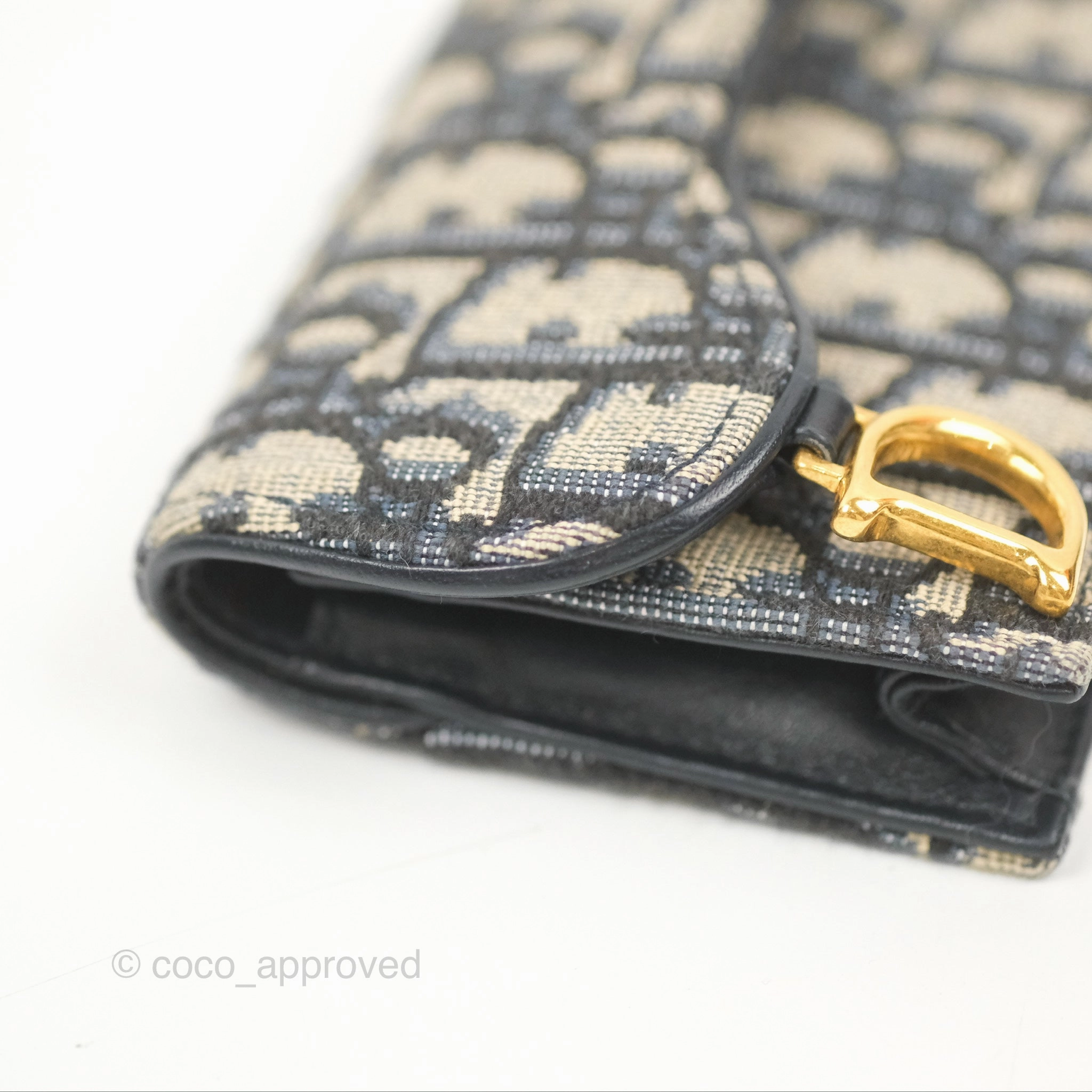 Christian Dior Saddle Flap Card Holder Blue Dior Oblique Jacquard