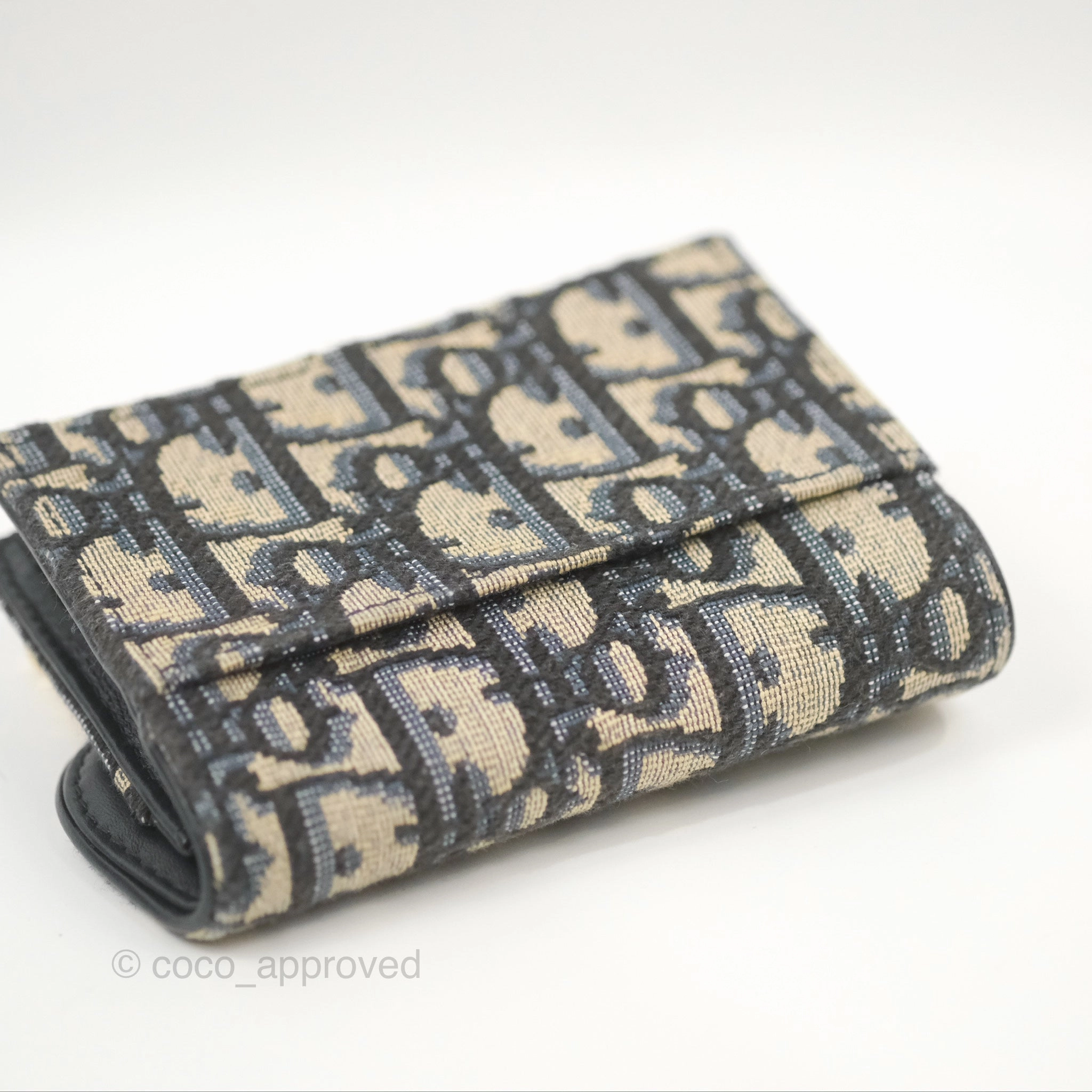 Christian Dior Saddle Flap Card Holder Blue Dior Oblique Jacquard