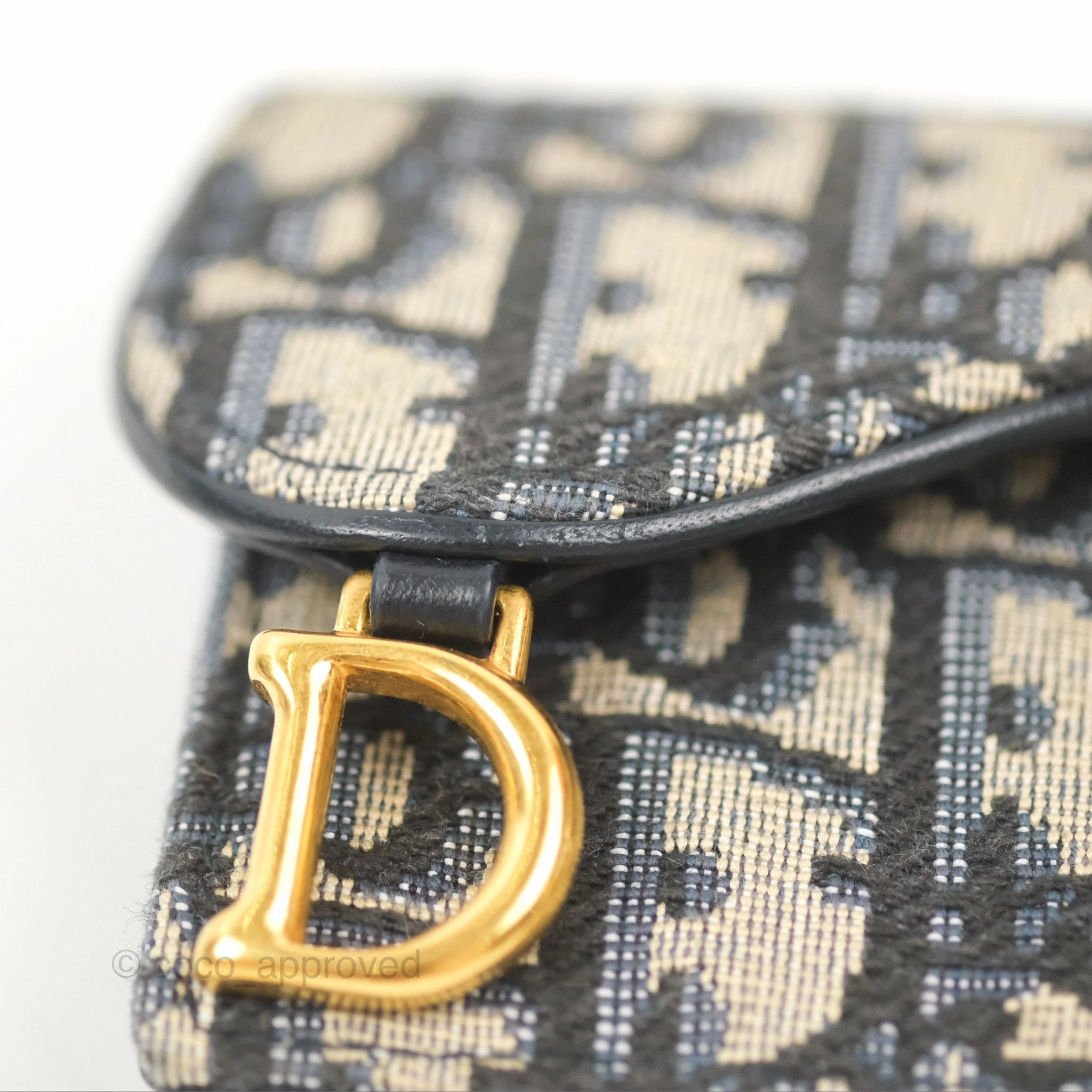 Christian Dior Saddle Flap Card Holder Blue Dior Oblique Jacquard