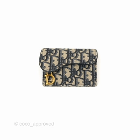Christian Dior Saddle Flap Card Holder Blue Dior Oblique Jacquard