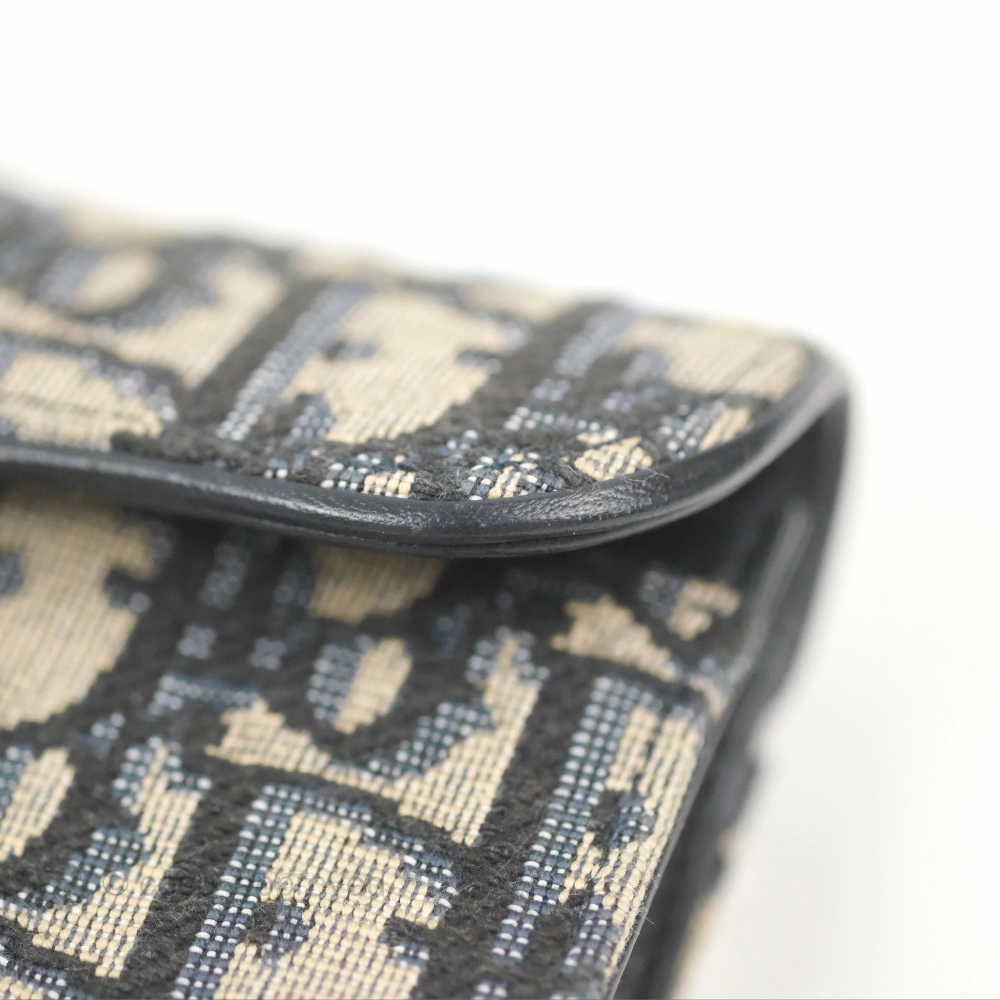 Christian Dior Saddle Flap Card Holder Blue Dior Oblique Jacquard
